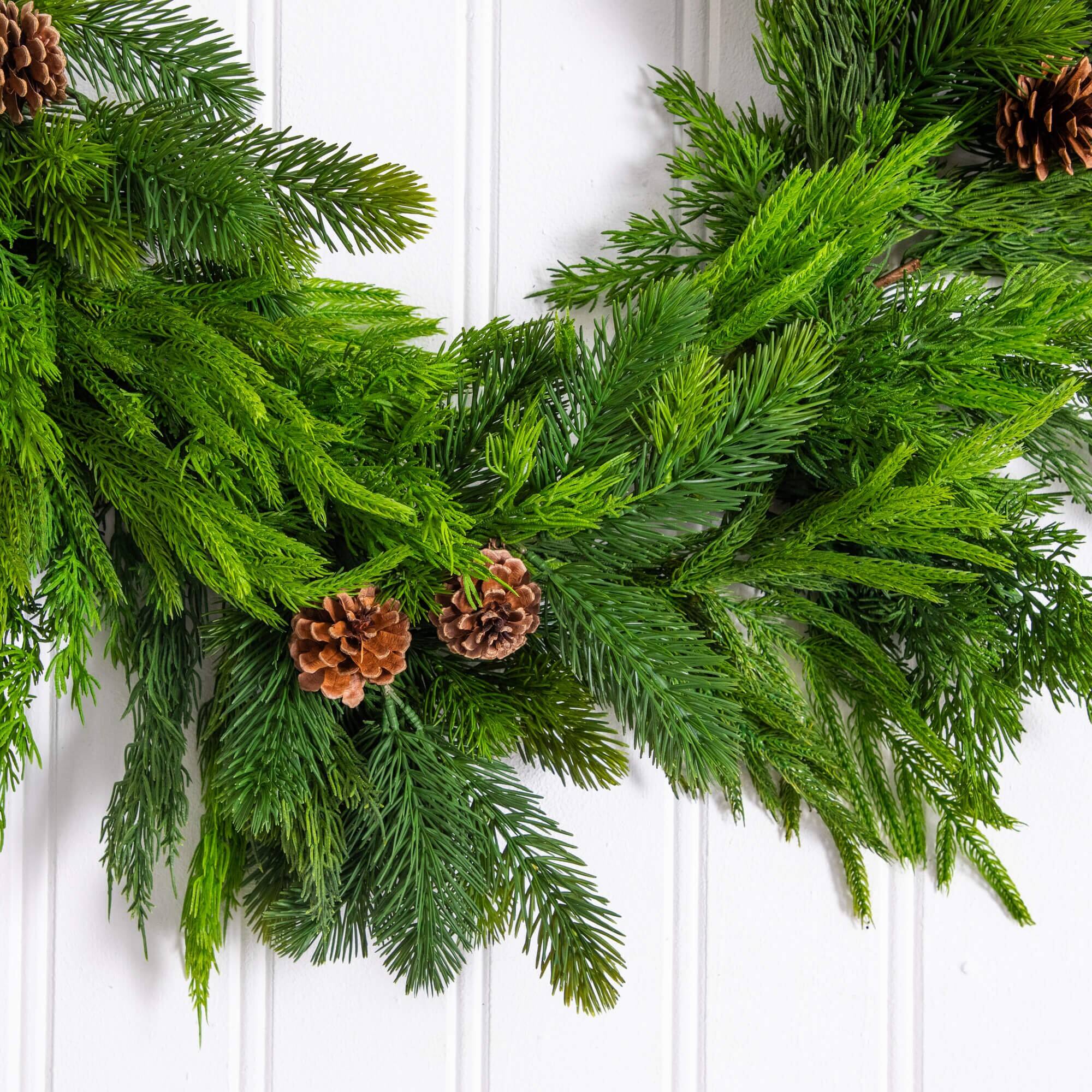 6ft. Artificial Mixed Pine and Norfolk Garland with Pinecones