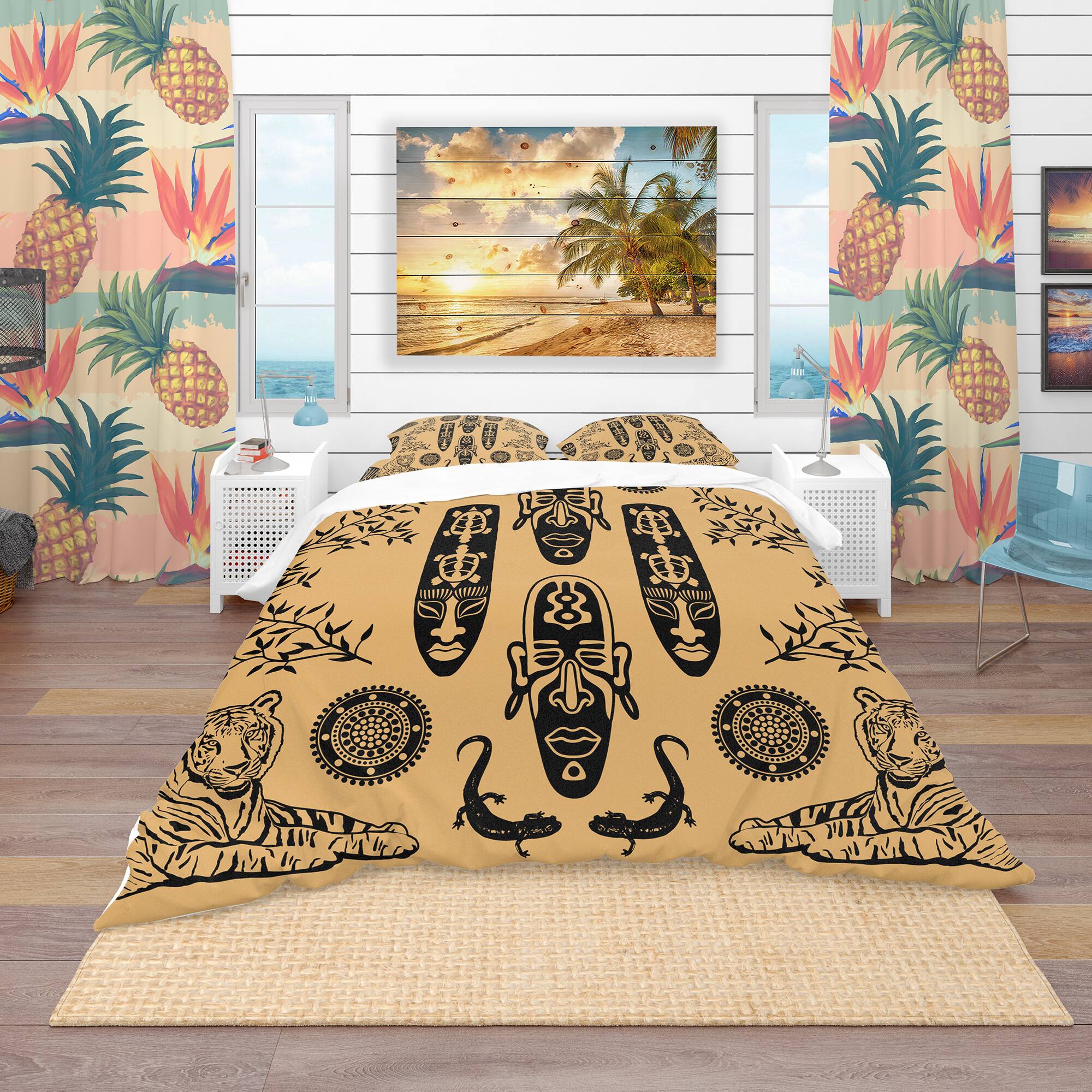Designart &#x27;Ethnic Decorative Mask&#x27; African Bedding Set - Duvet Cover &#x26; Shams