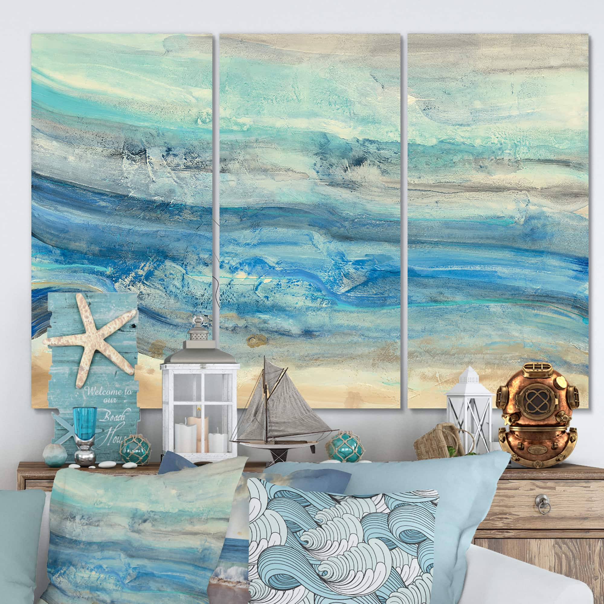 Designart - Ocean Mineral Waves - Beach Canvas Art