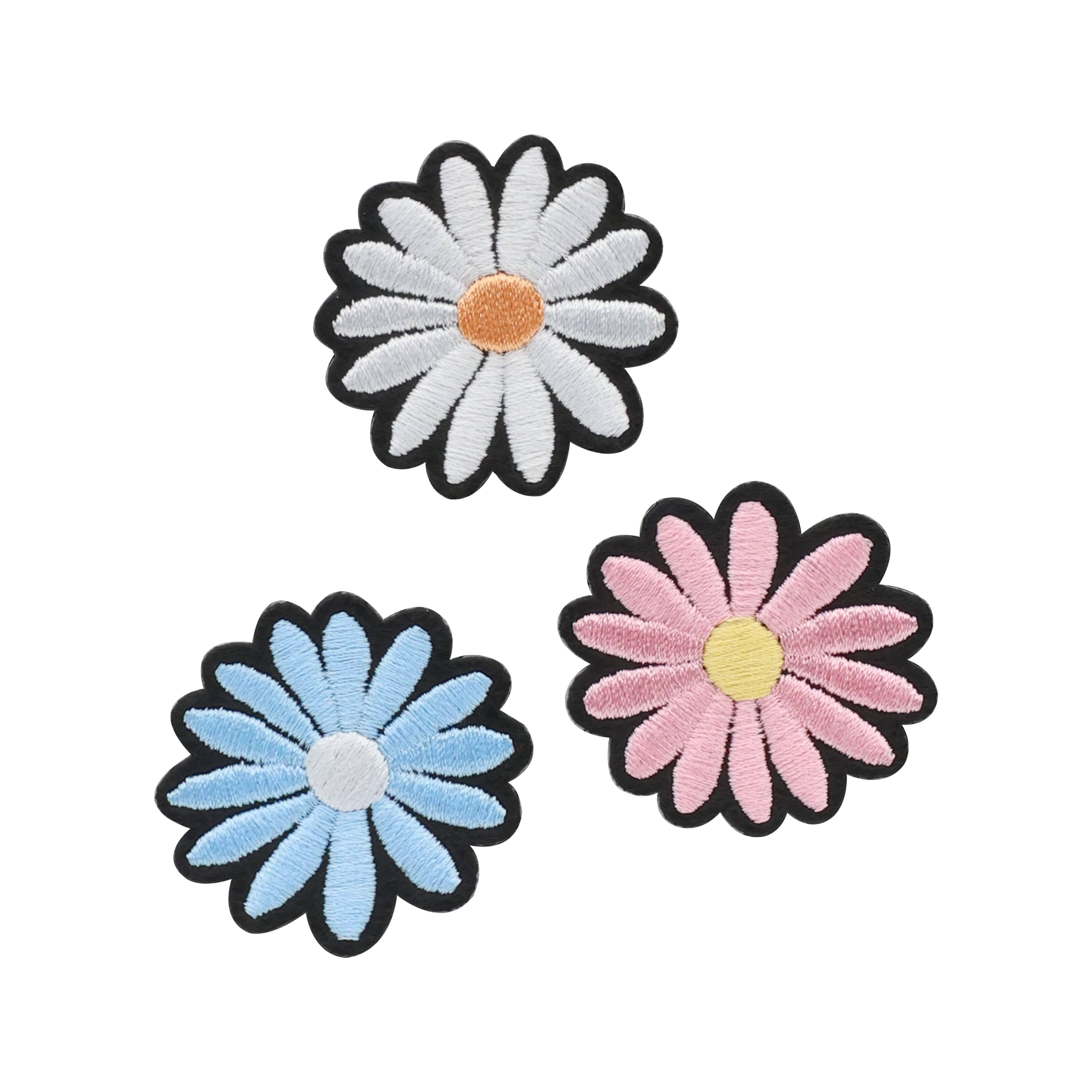 12 Packs: 3 ct. (36 total) Embroidered Daisy Iron-On Patches by Make Market®