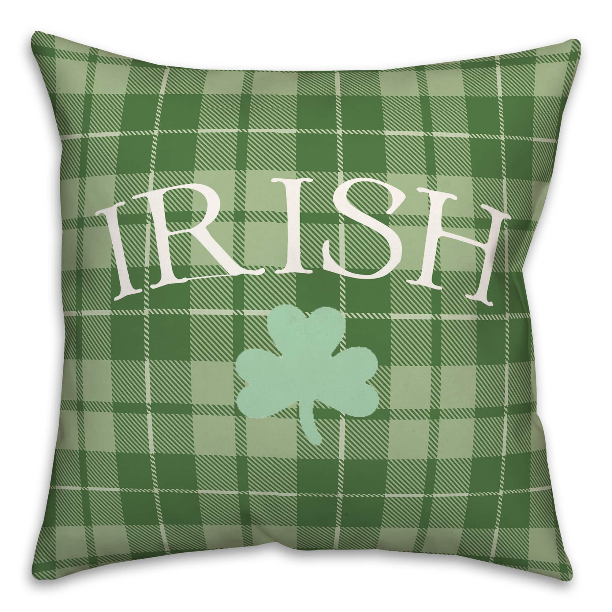 Irish Clover Green Plaid 3 18&#x22; x 18&#x22; Throw Pillow