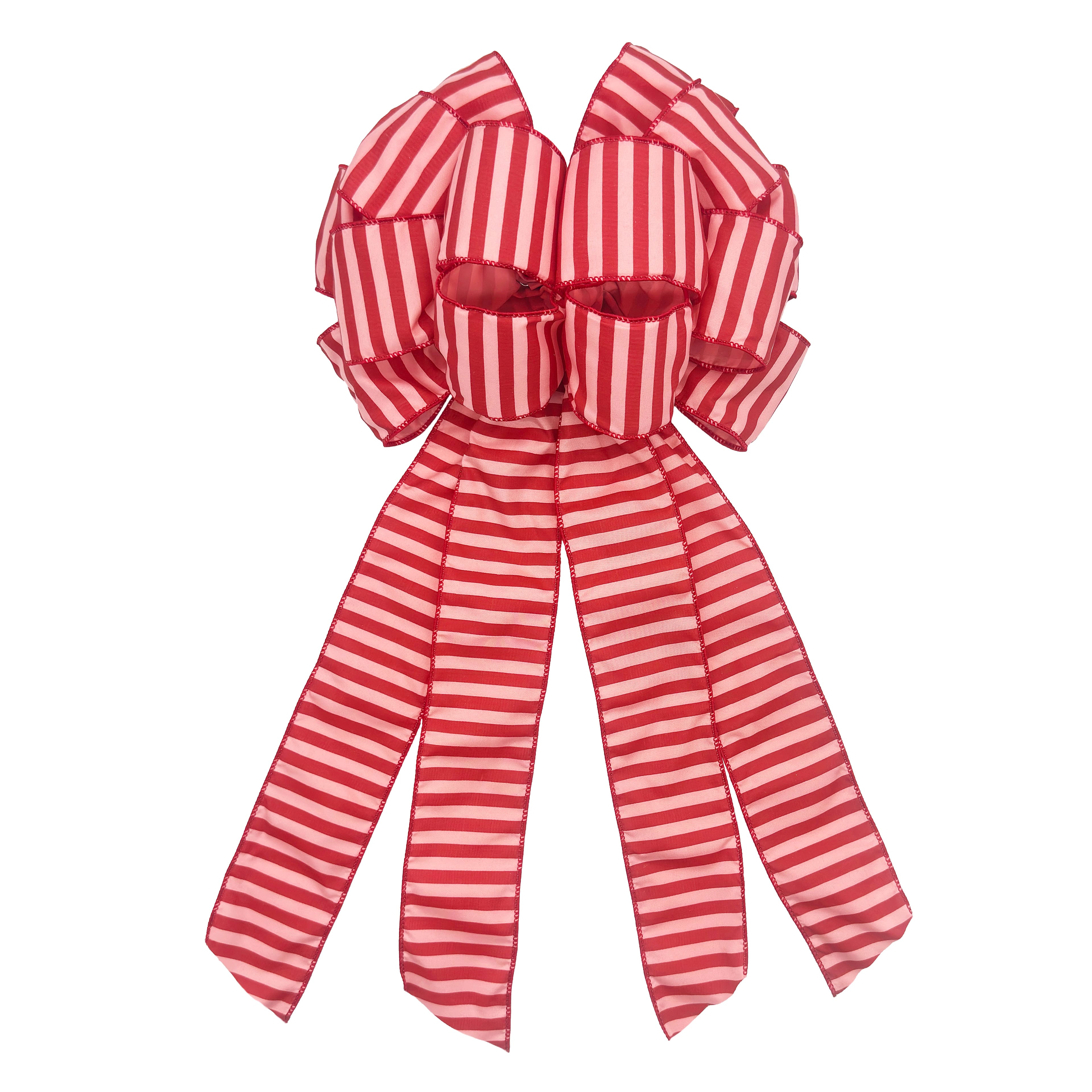 20.5&#x22; Pink &#x26; Red Stripes Holly Jolly Tree Bow by Celebrate It&#xAE;
