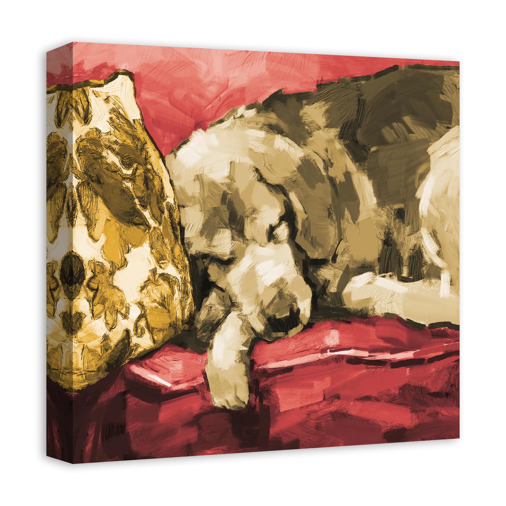 Painted Golden Retriever Couch 2 Canvas Wall Art