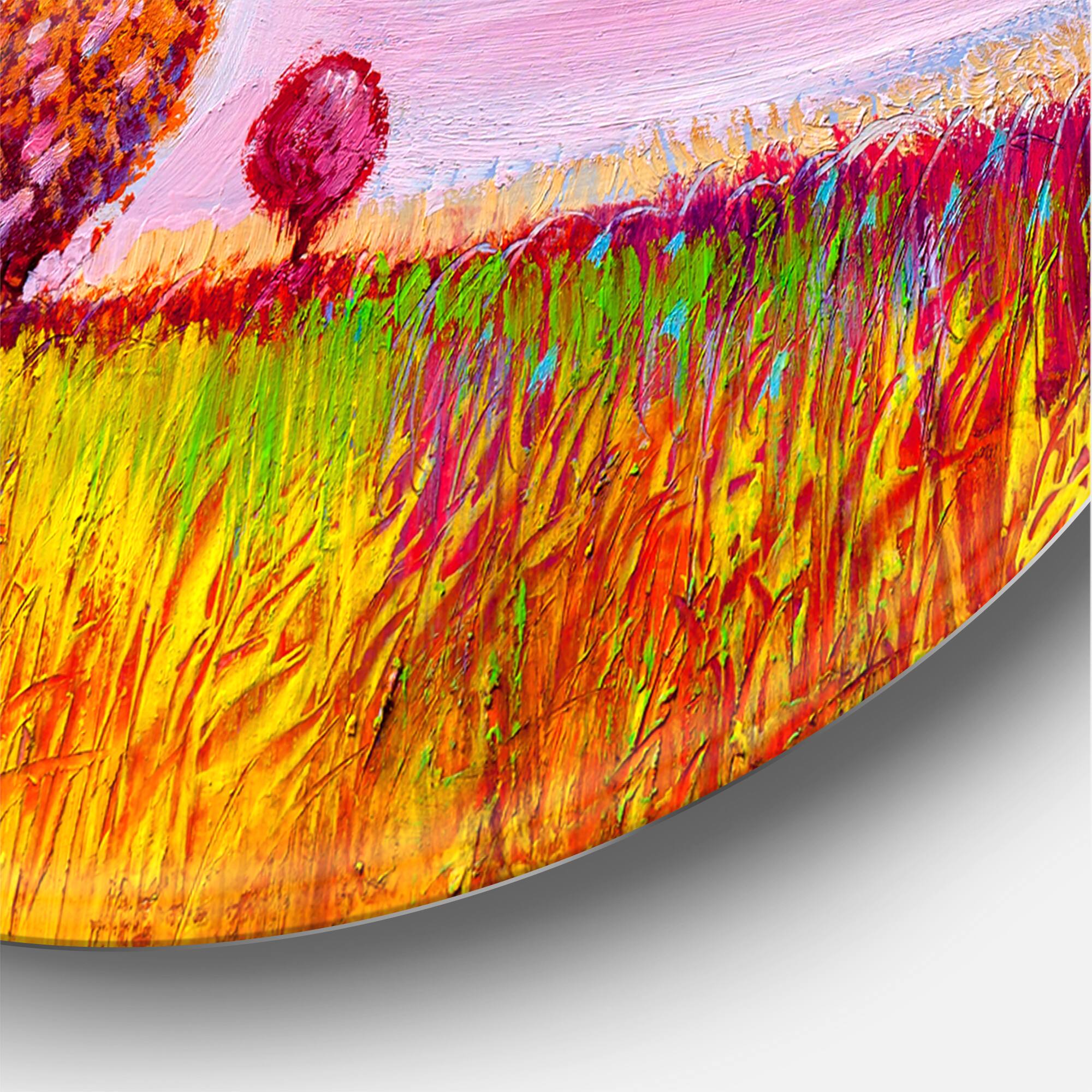 Designart - Colourful Ornamental Trees IX - Modern Metal Circle Wall Art