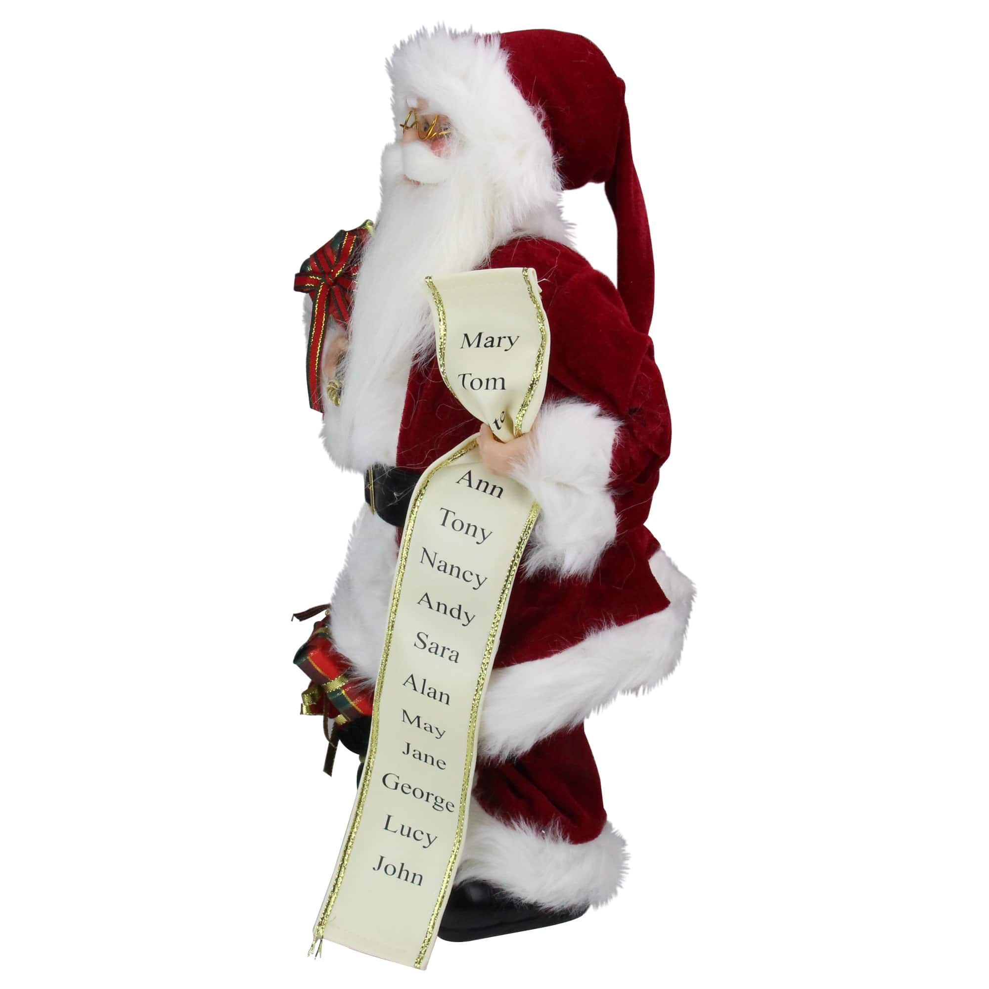 16" Traditional Standing Santa Claus with Name List & Gift Bag