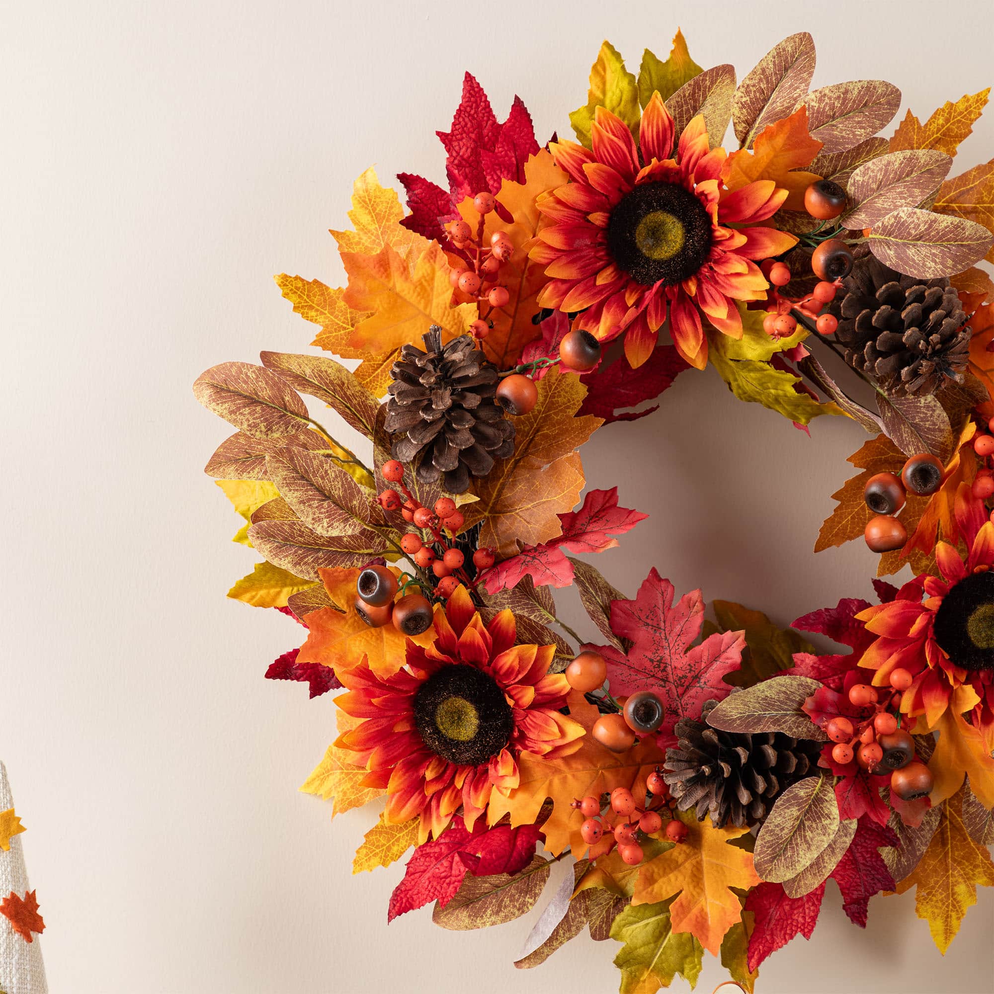 Glitzhome® 24" Fall Sunflower, Pinecone and Berry Wreath