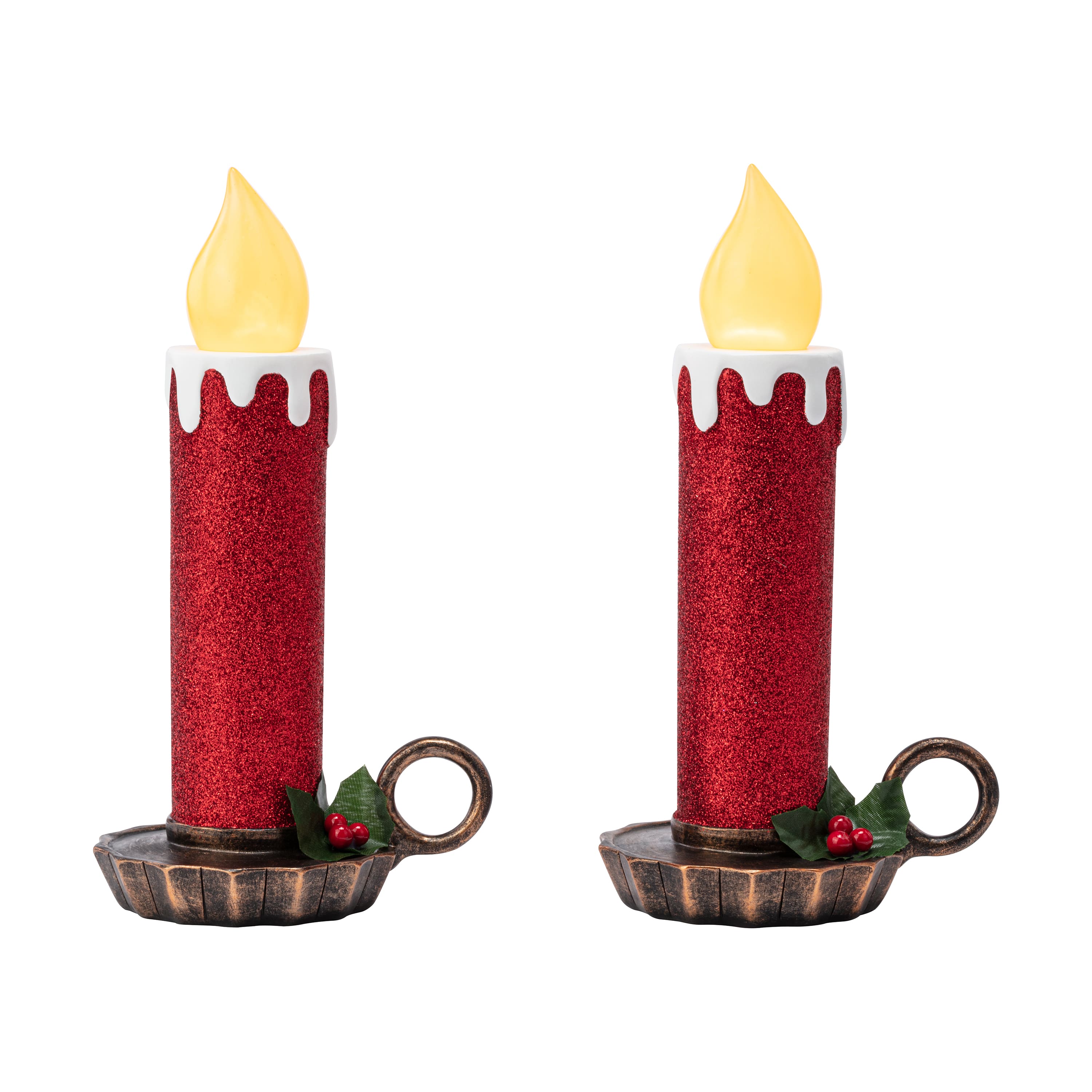 10" Red Flickering LED Glittery Candles, 2ct.