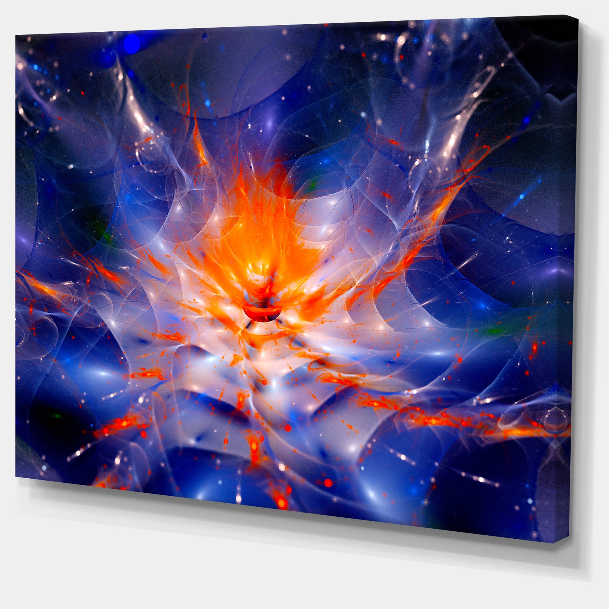Designart - Colorful Glowing Space Flower Fractal - Extra Large Floral Wall Art