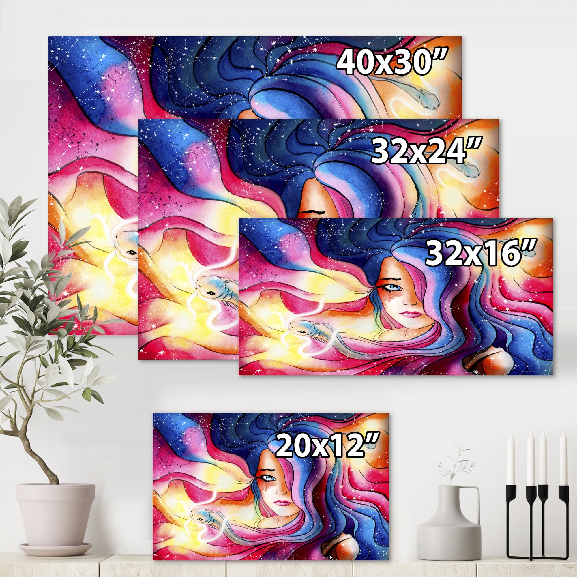 Designart - The Girl With The Glowing Hair - Modern Canvas Wall Art Print