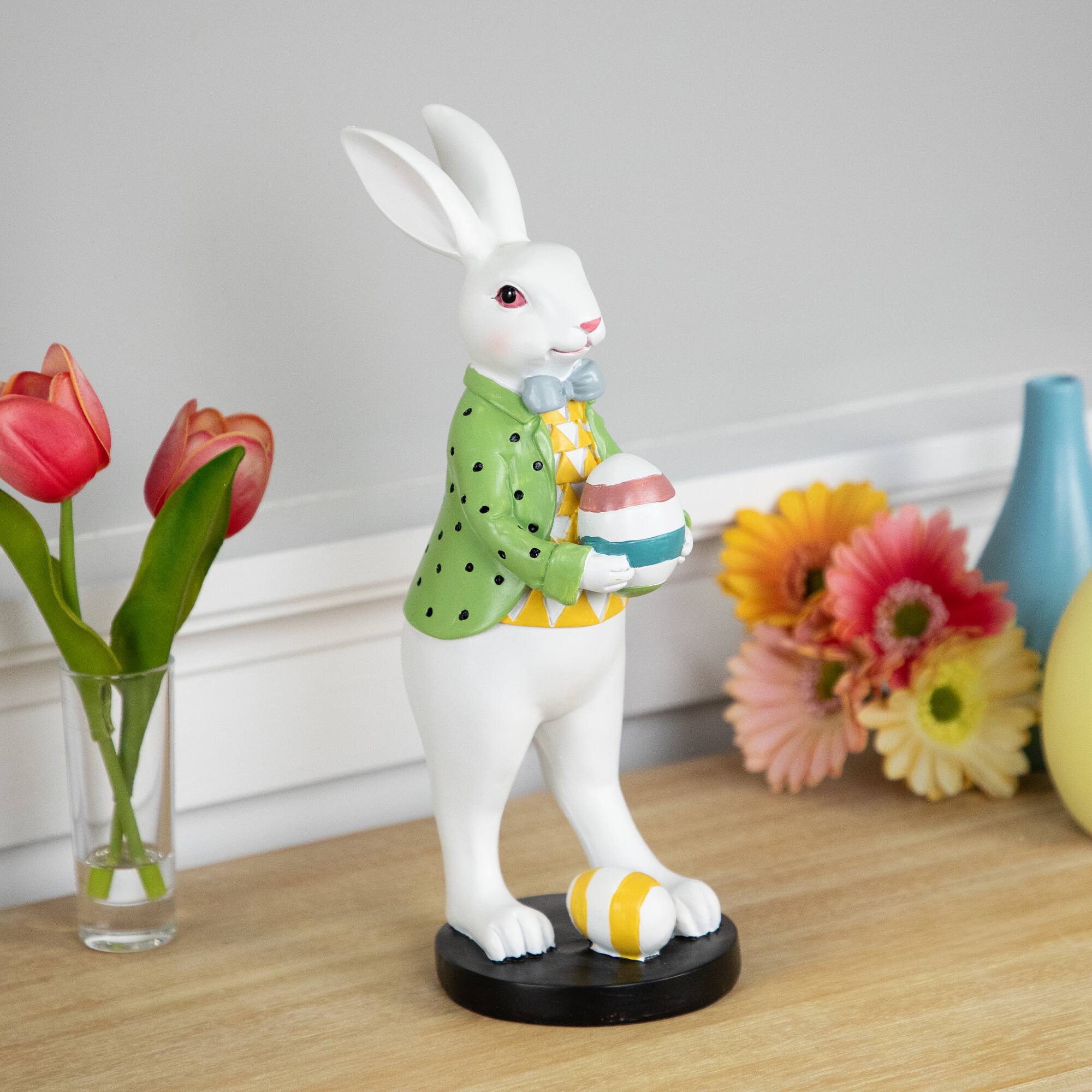 11.5" Rabbit Holding Easter Egg Outdoor Garden Statue
