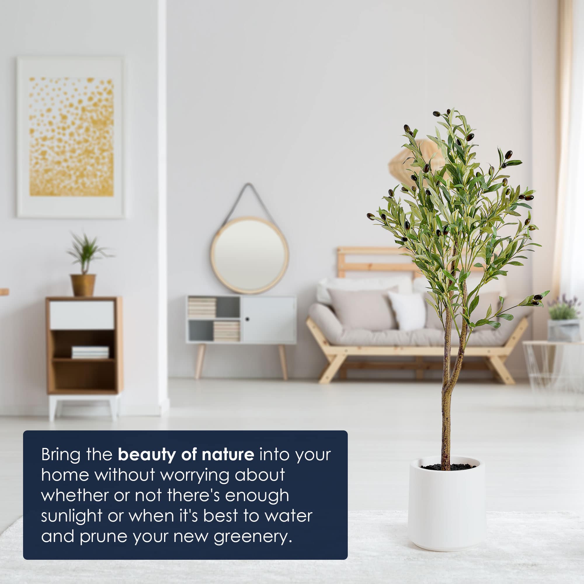 American Art Decor 4ft. Realistic Artificial Olive Tree in White Pot