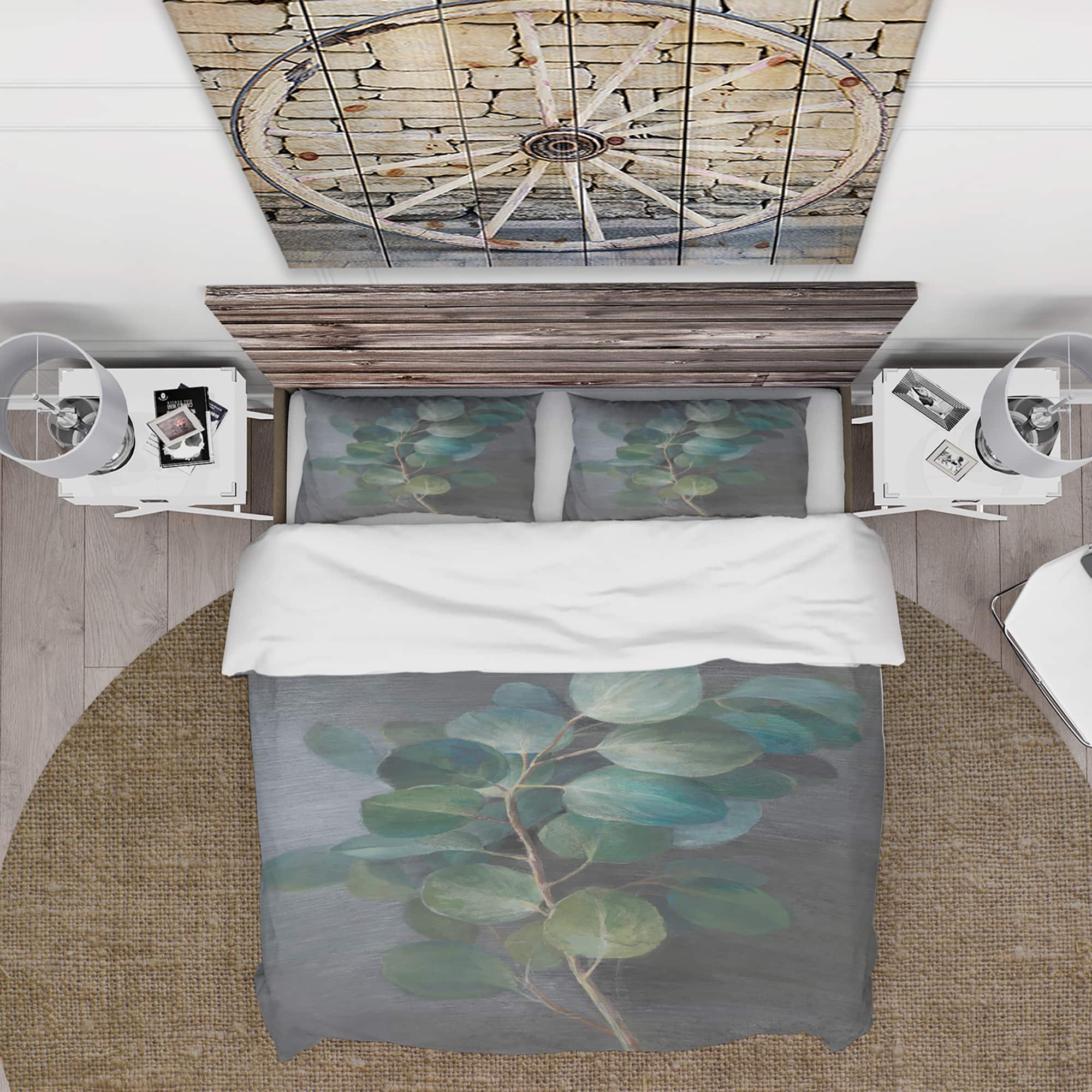 Designart &#x27;Fresh leaves I&#x27; Cottage Bedding Set - Duvet Cover &#x26; Shams