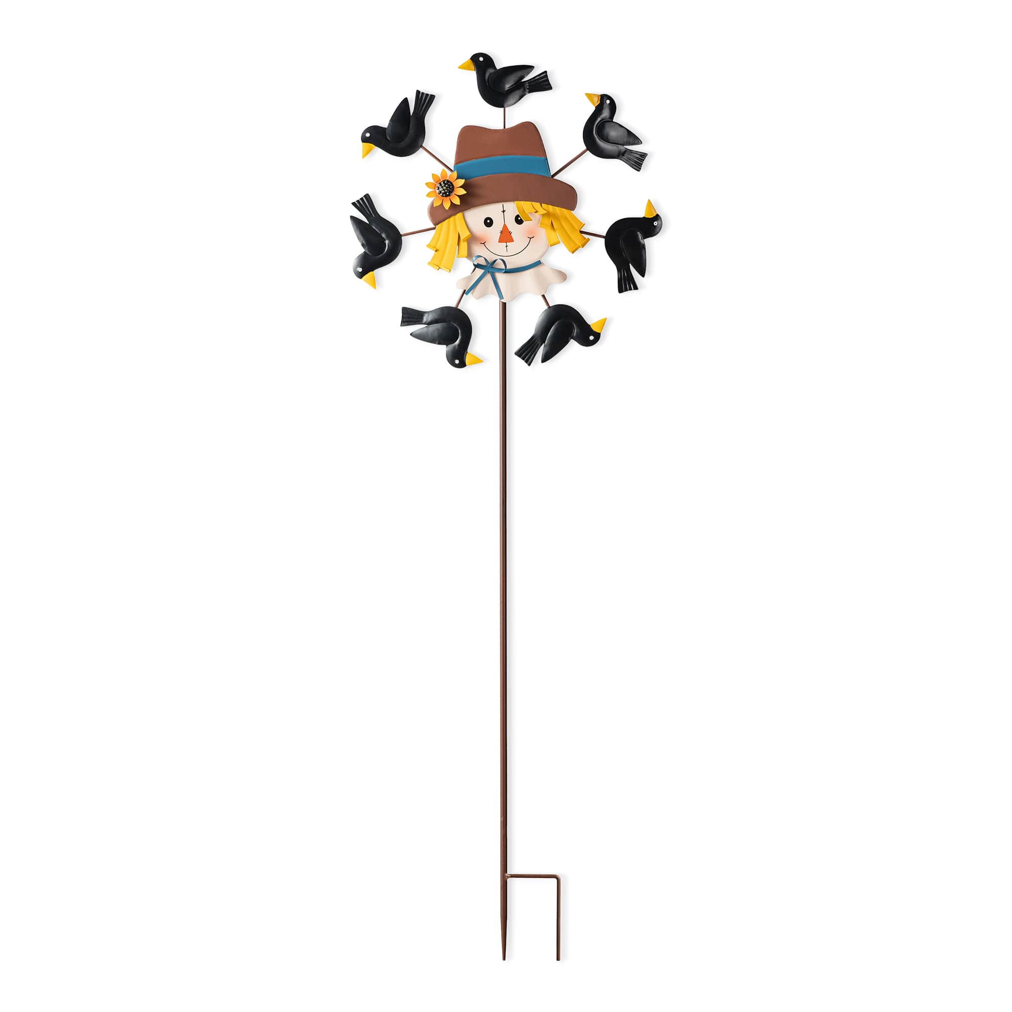 Glitzhome&#xAE; 41.75&#x22; Fall Scarecrow Head with Crows Windmill Yard Stake