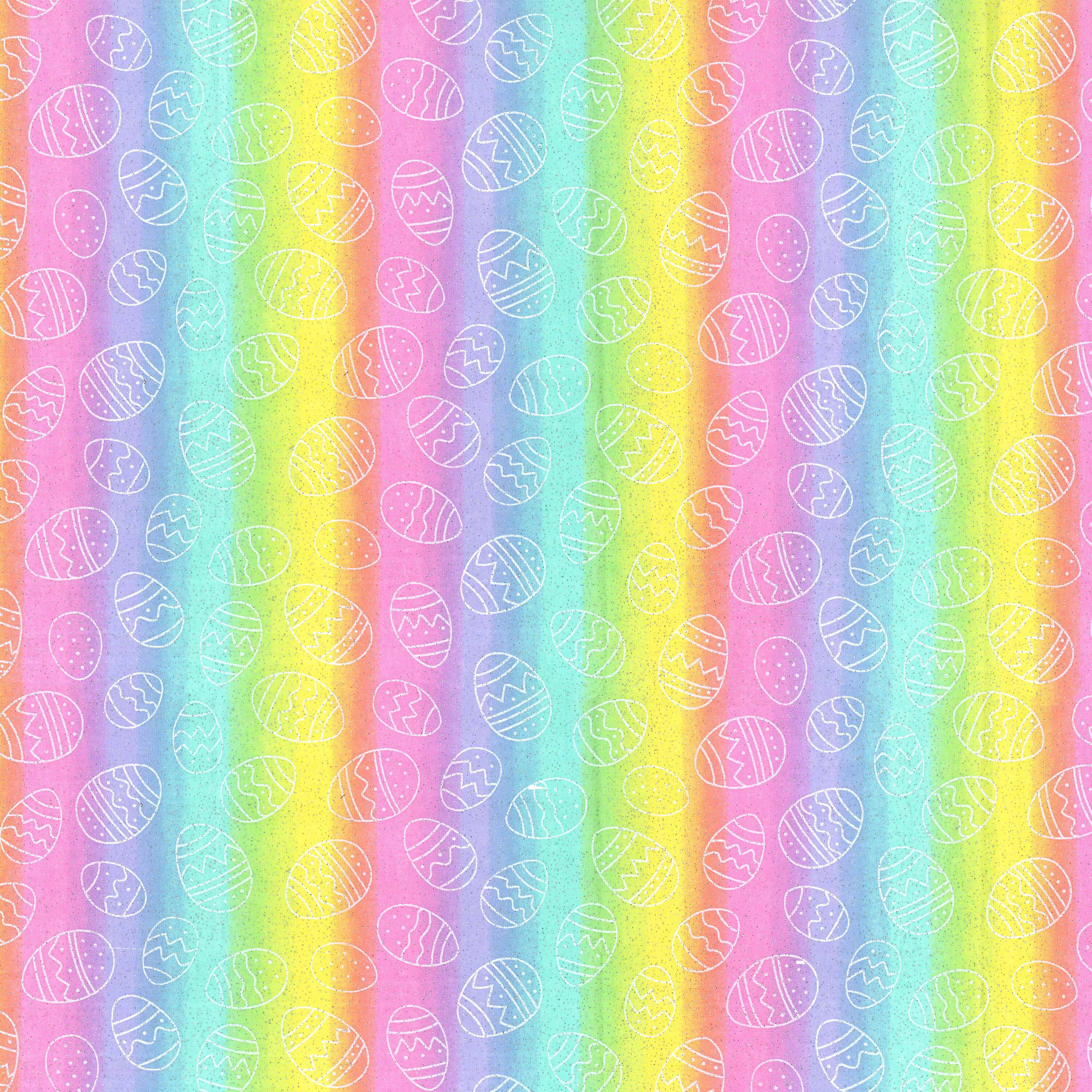 Easter Tie Dye Eggs Glitter Cotton Fabric