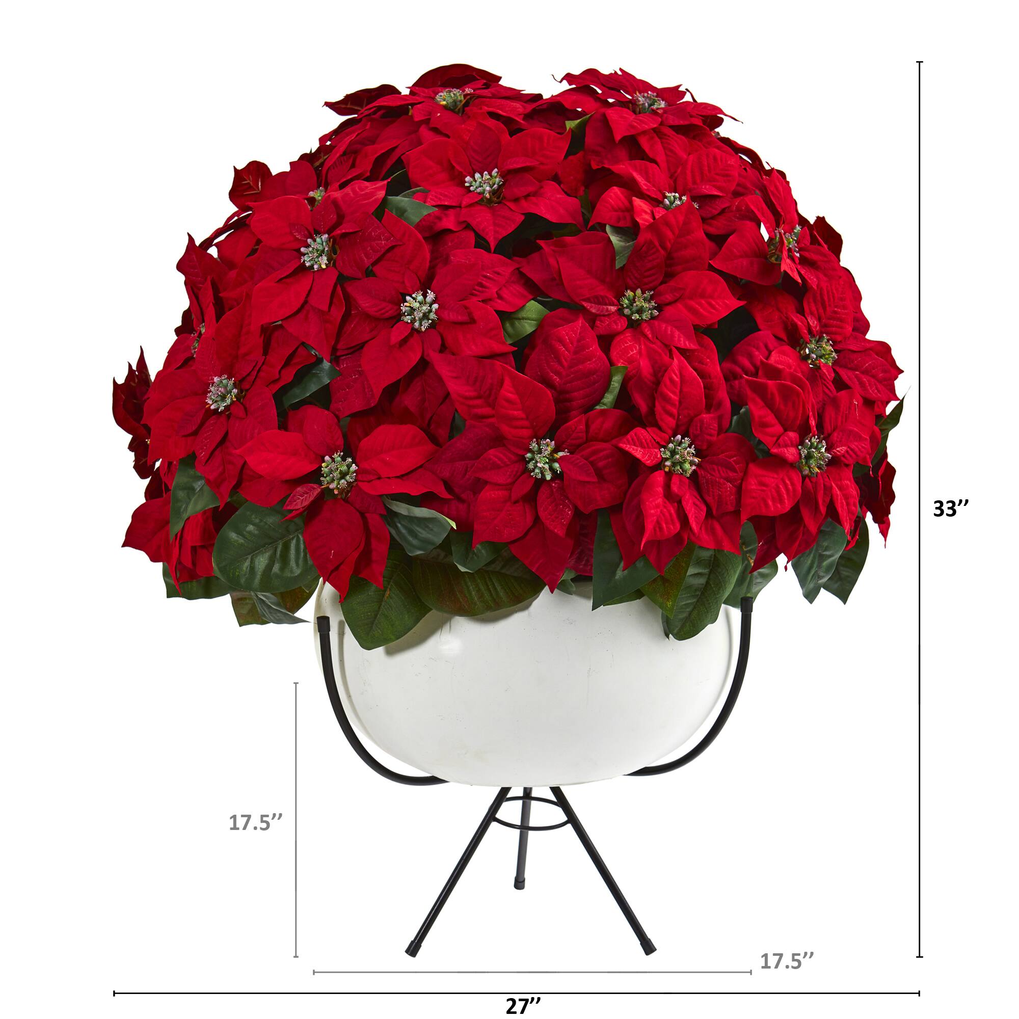 3ft. Red Grand Poinsettia Arrangement in White Vase with Metal Stand