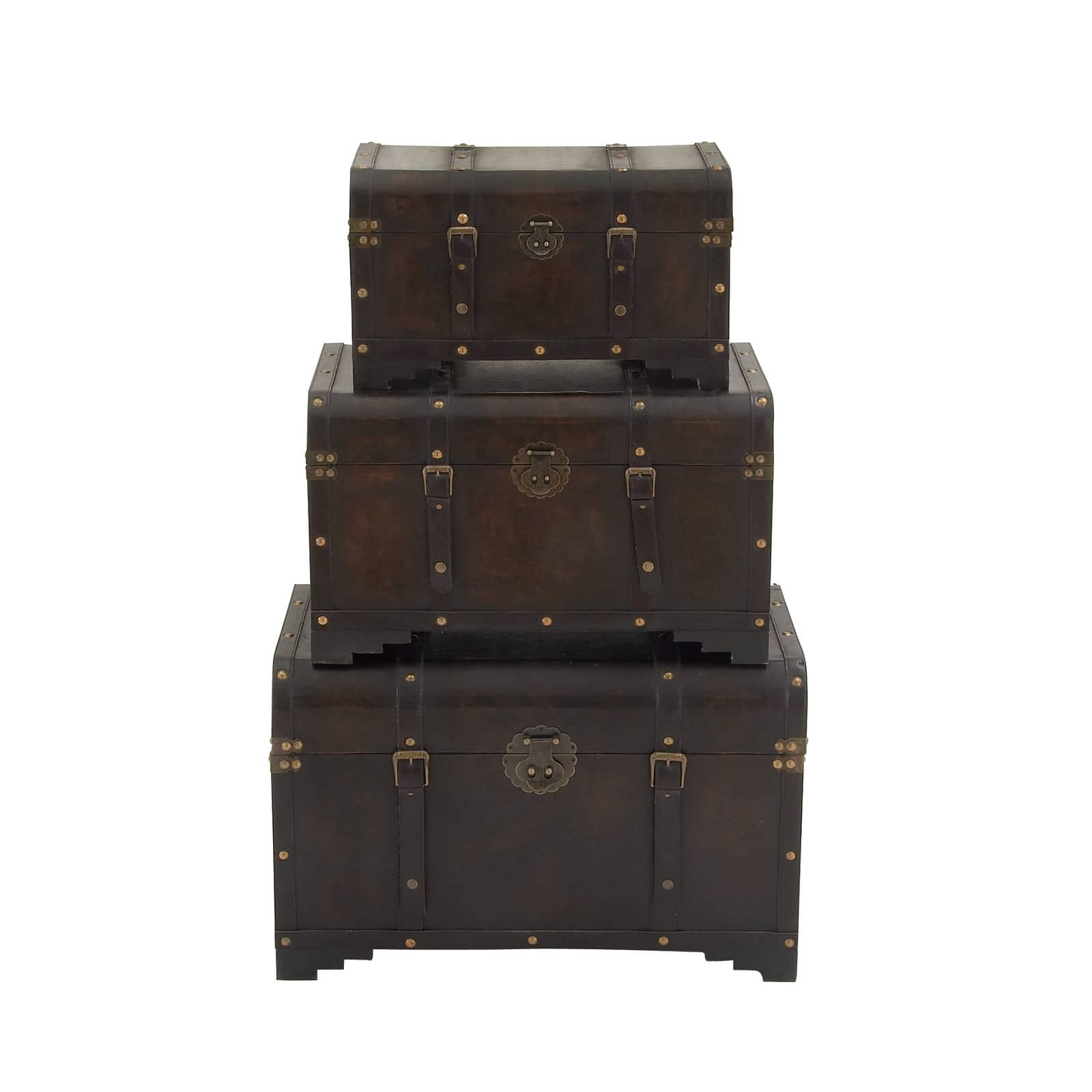 Set of 3" Brown Wood Traditional Trunk, 28", 24", 20"