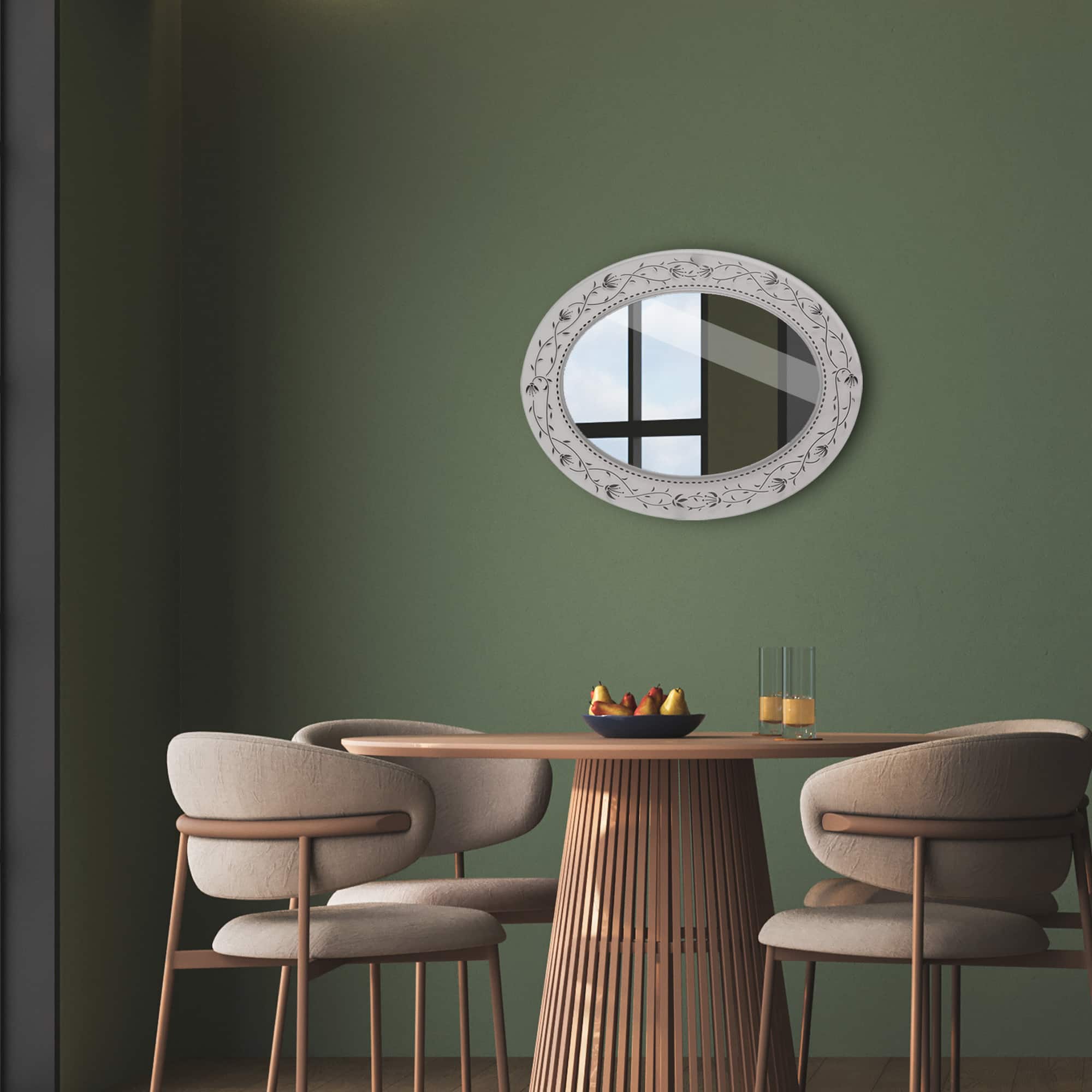 Head West Frosted Etched Tile Framed Oval Wall Vanity Mirror - 23" x 29"