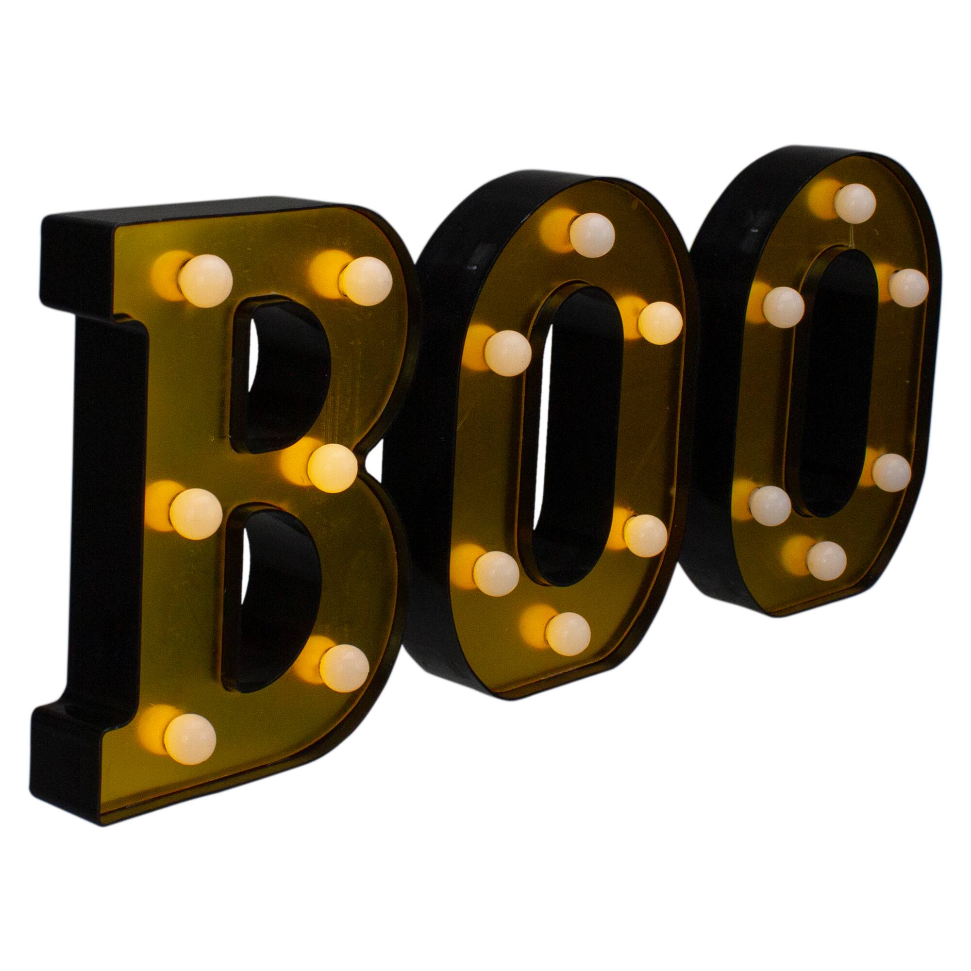 6.5&#x22; Lighted Black &#x26; Gold BOO Halloween Marquee Sign