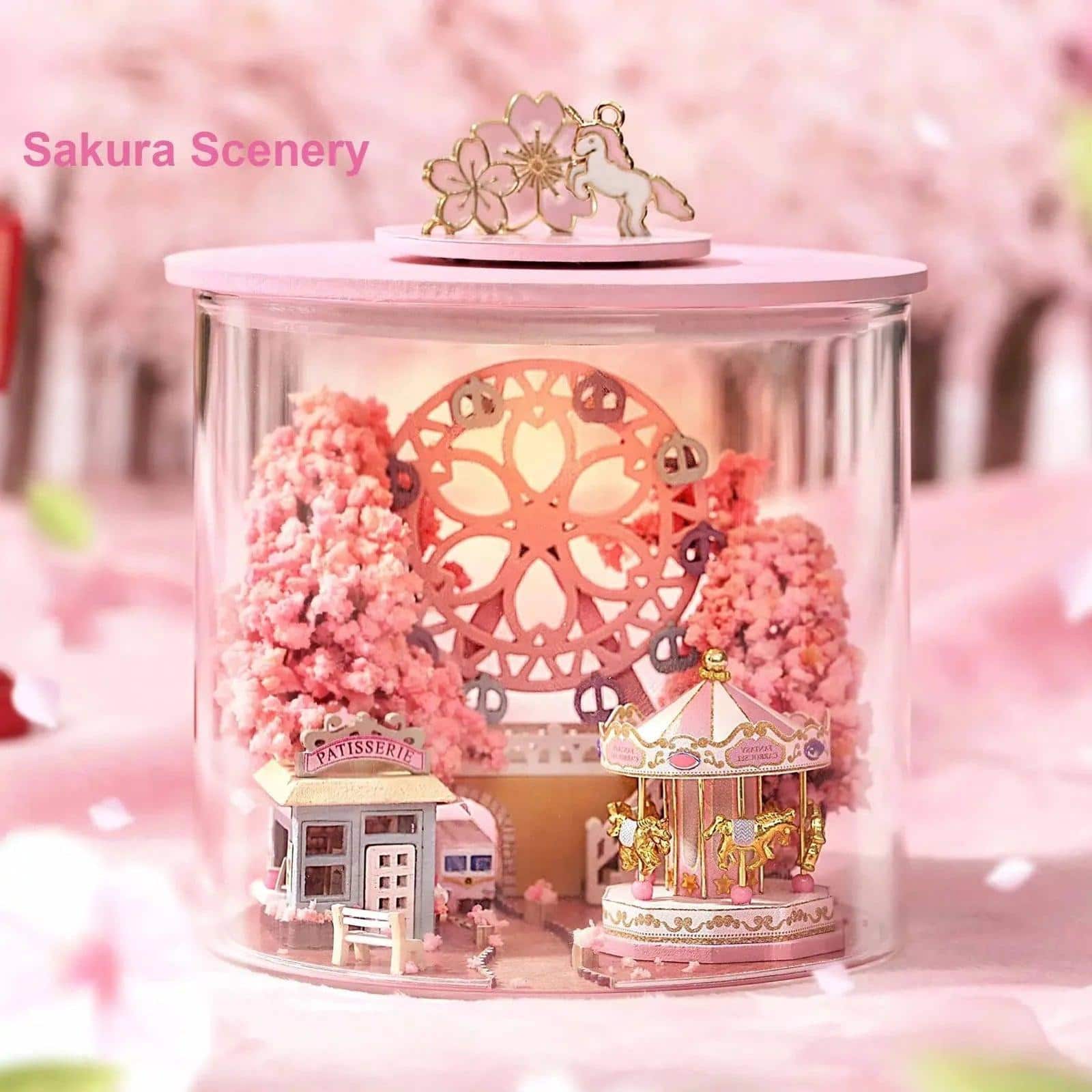 Wizardi Sakura Scenery Miniature Dollhouse Roombox Kit