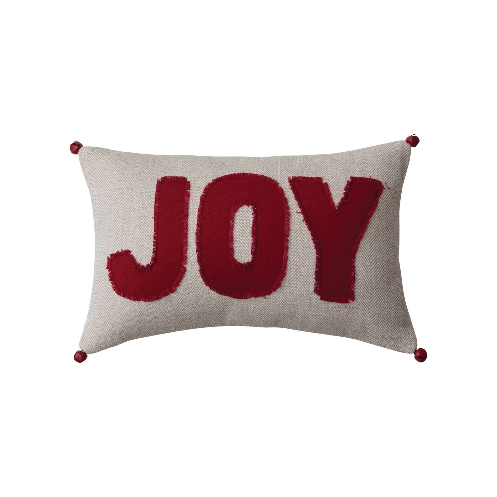 Hello Honey® 6" Red Joy Appliqué Woven Cotton Lumbar Pillow with Jingle Bells