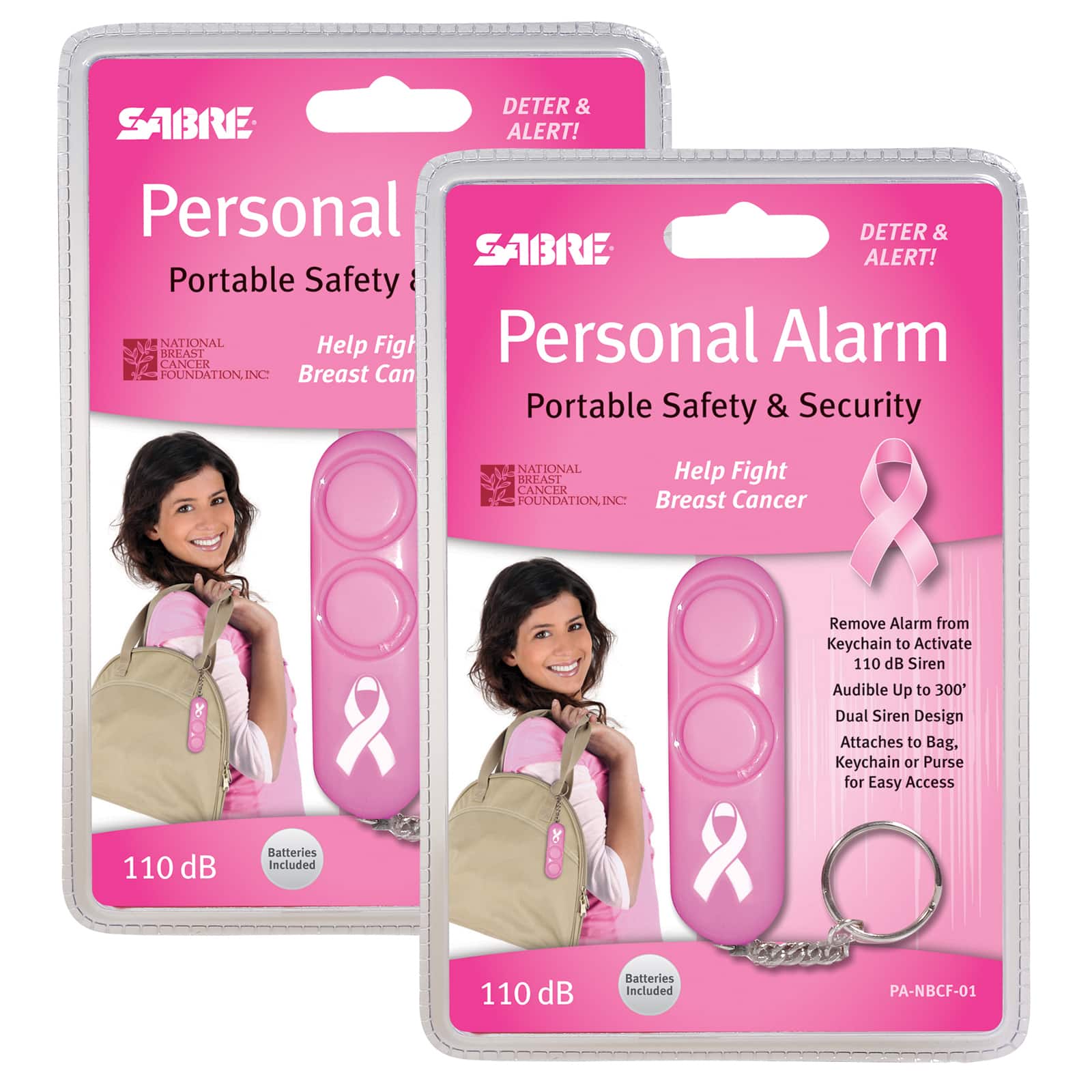 SABRE&#xAE; Pink NBCF Personal Alarm, 2ct.