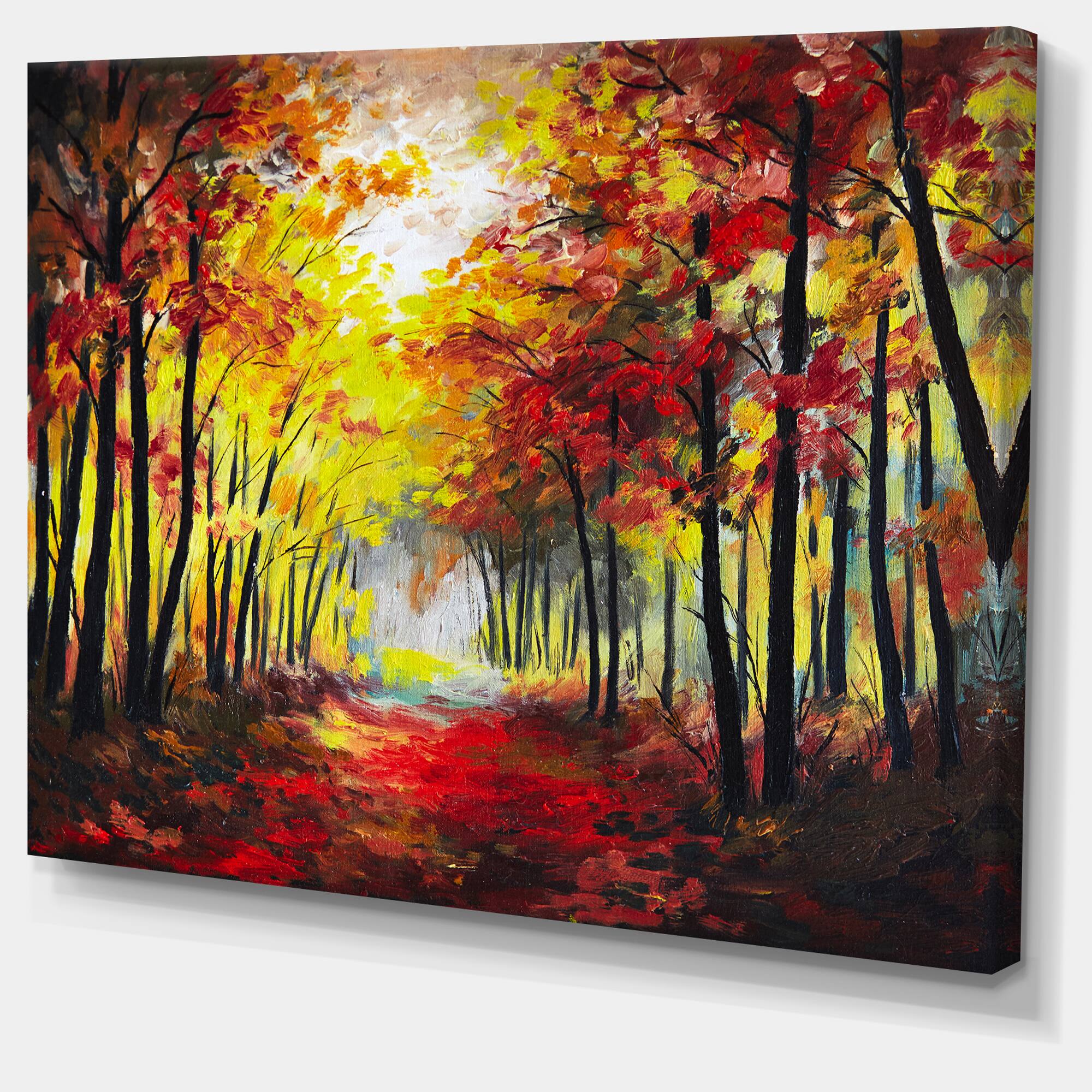 Designart - Walk Through Autumn Forest - Landscape Art Print Canvas