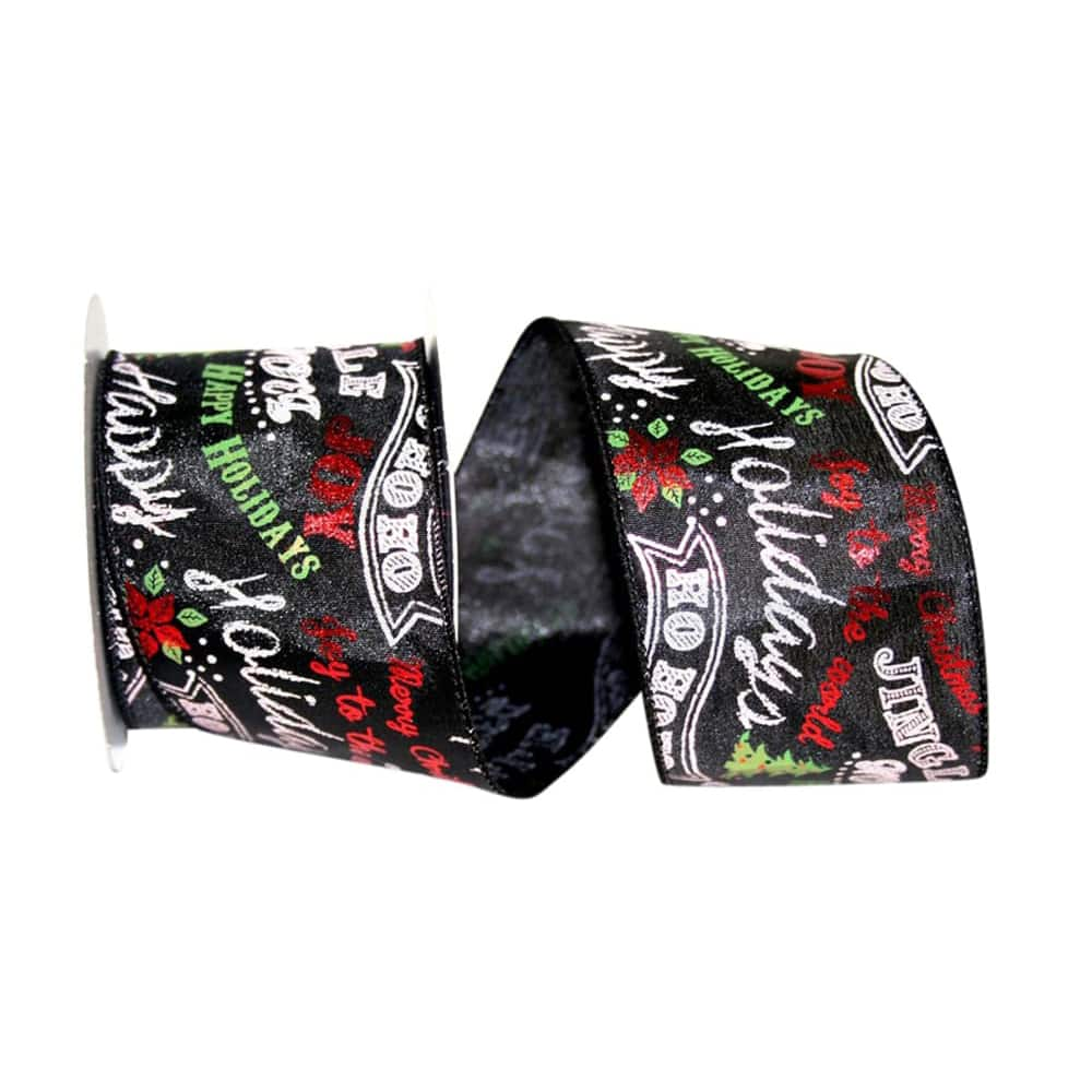 JAM Paper 2.5 x 10yd. Black Holiday Greetings Wired Ribbon