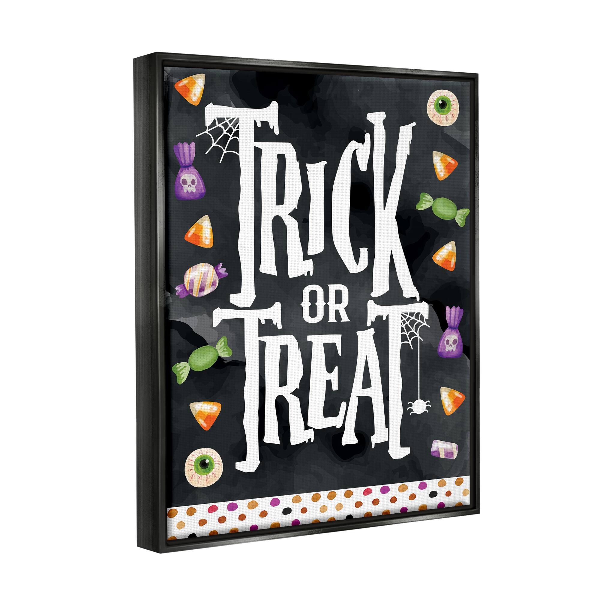 Stupell Industries Trick Or Treat Halloween Candy Framed Floater Canvas Wall Art