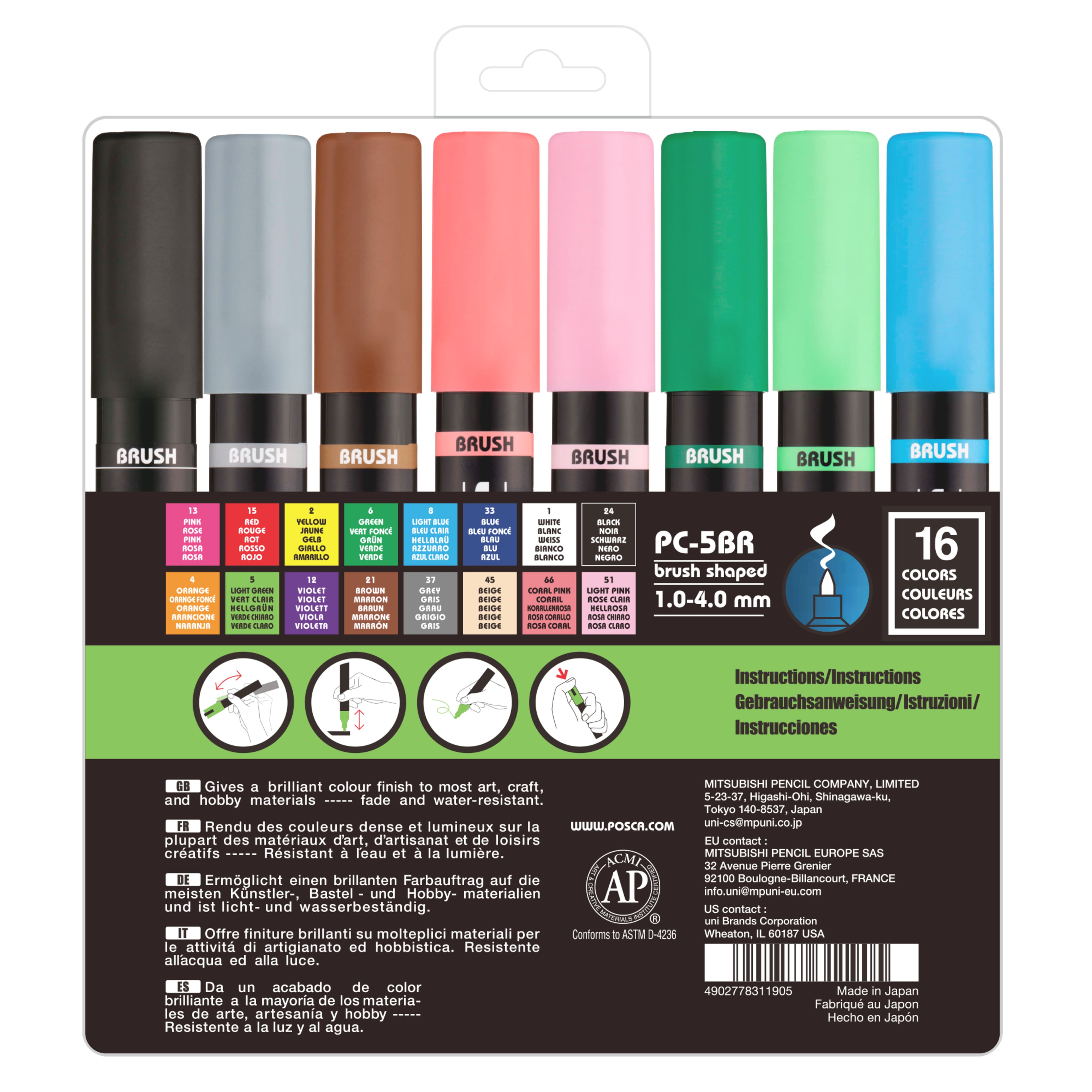 POSCA&#xAE; PC-5BR 16 Color Brush Tip Paint Marker Set
