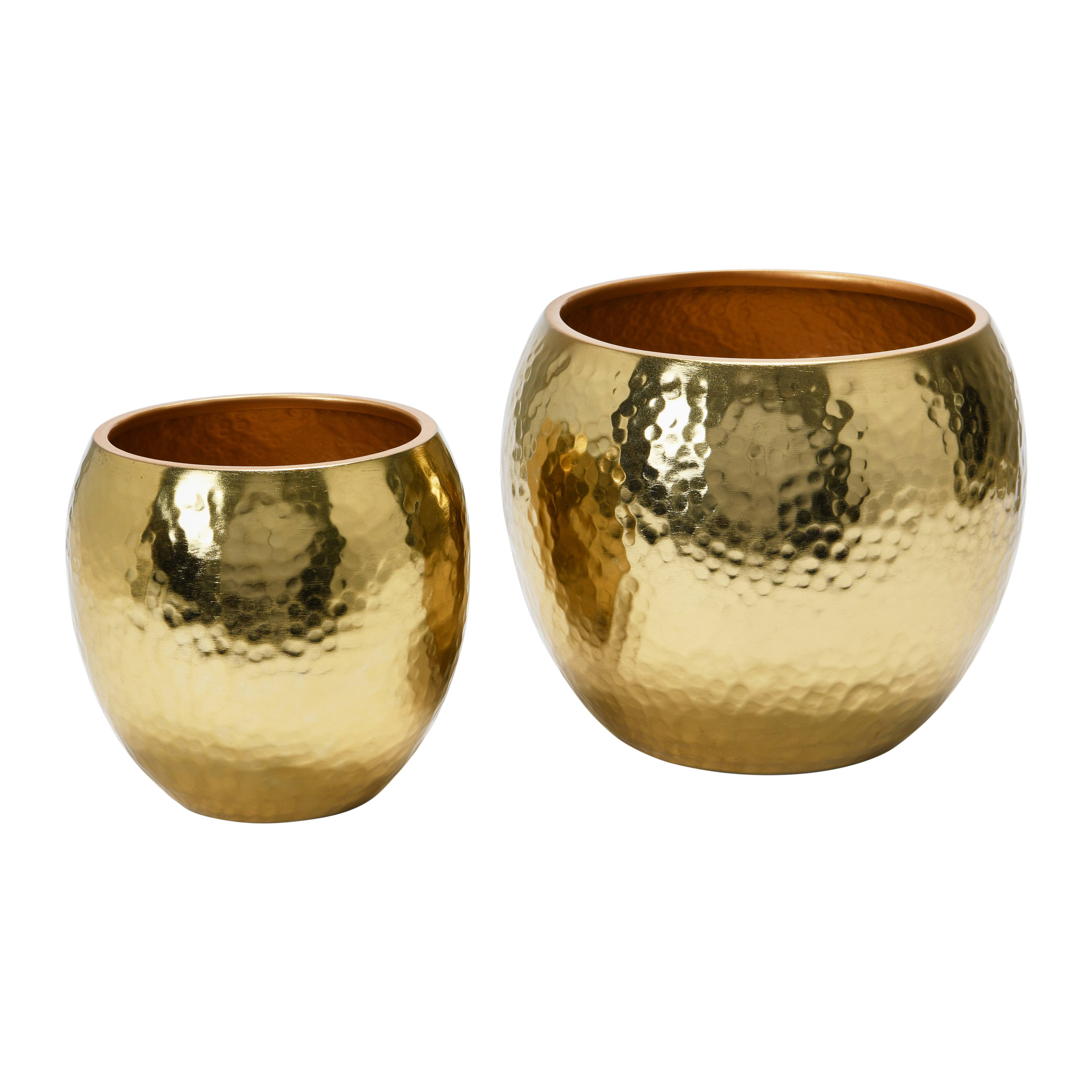 Hello Honey&#xAE; Brass Finish Hammered Metal Planters Set