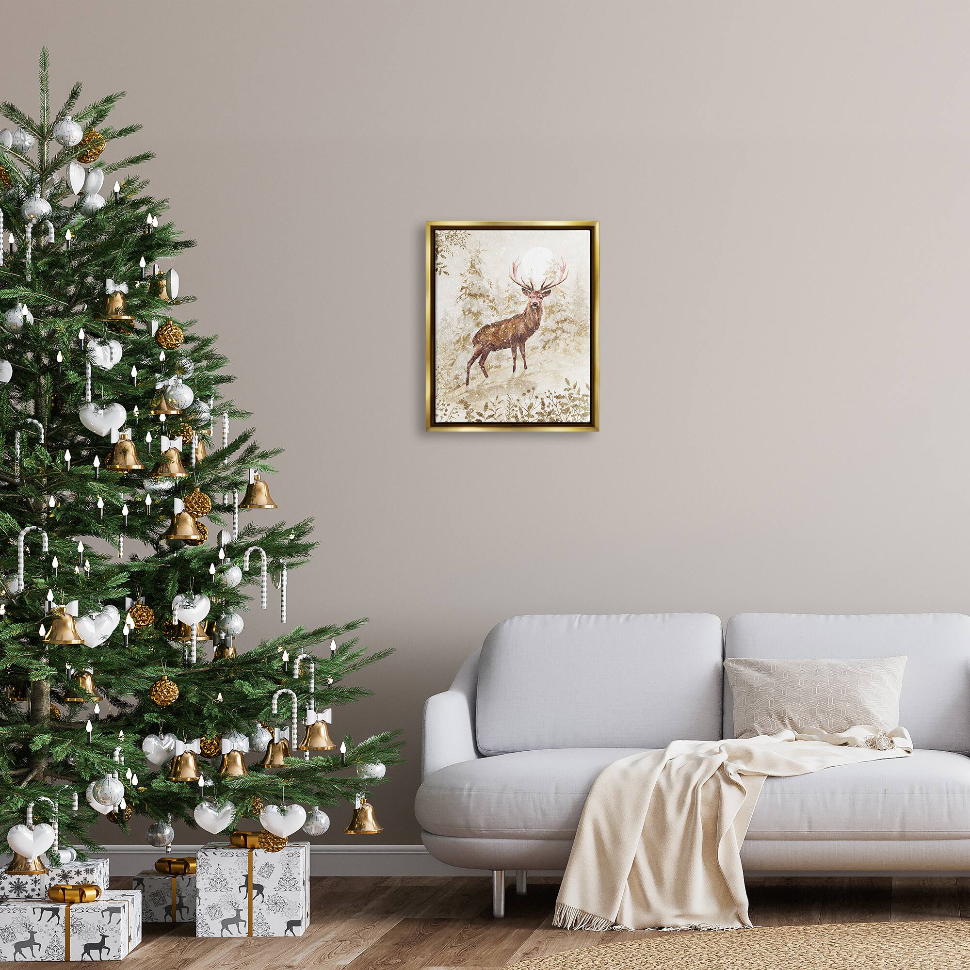 Stupell Industries Elk Snow Covered Forest Black Framed Floater Canvas Wall Art