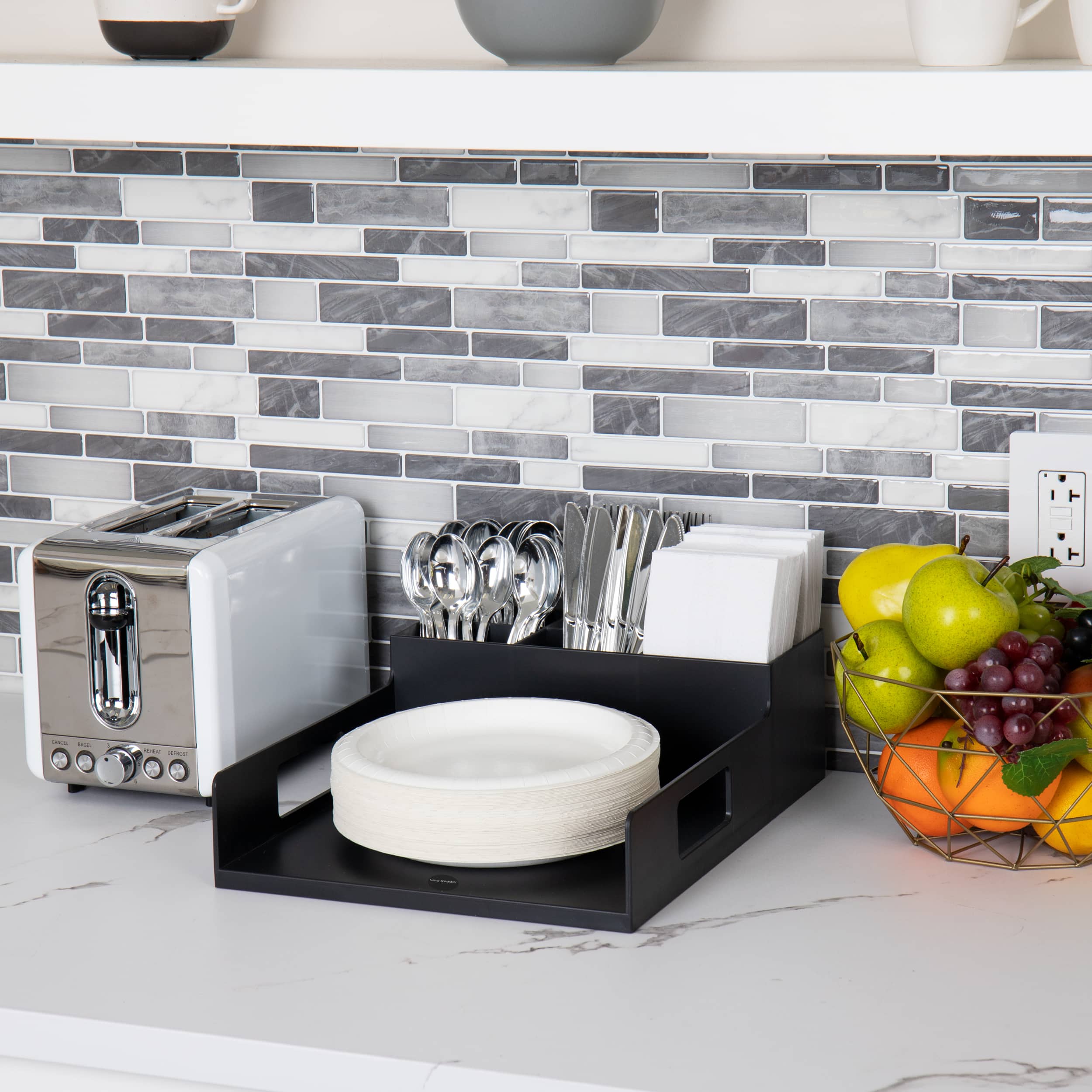 Mind Reader Black Plastic Utensil, Napkin & Plate Serving Tray