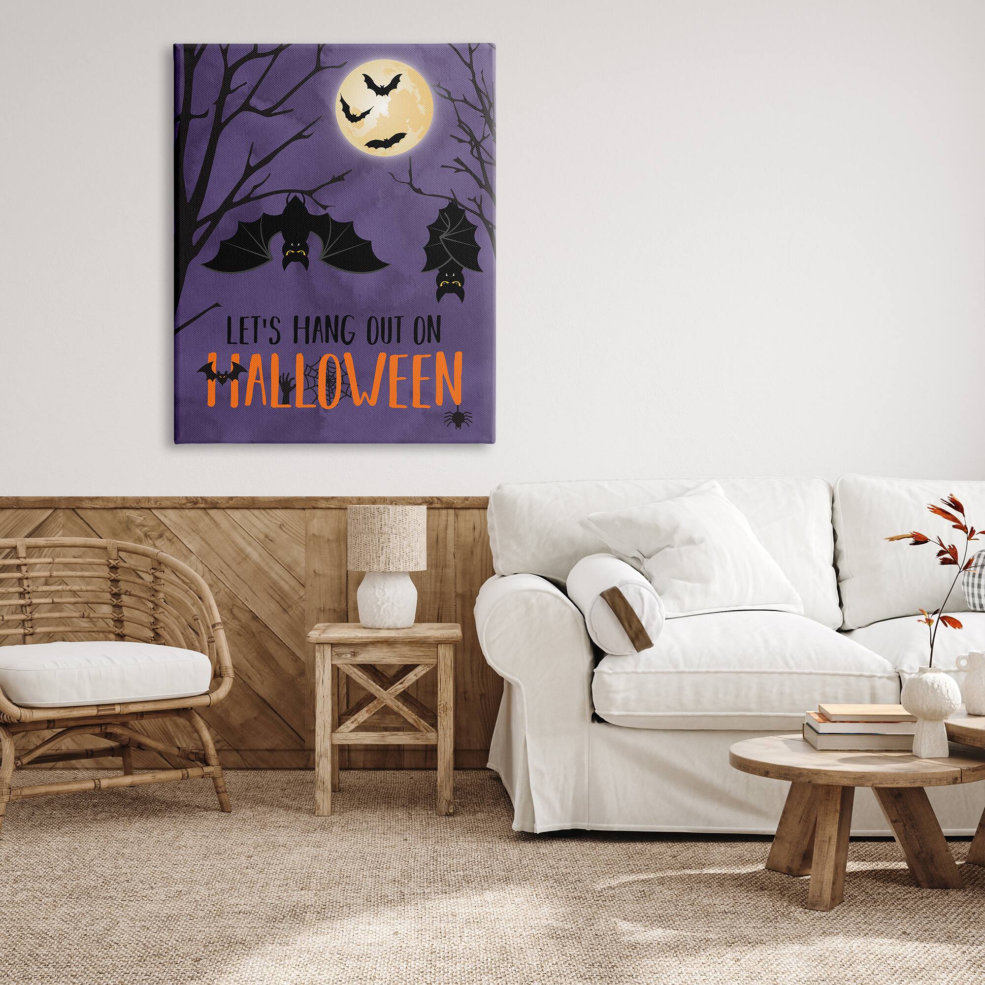 Stupell Industries Let's Hang Halloween Bats Canvas Wall Art