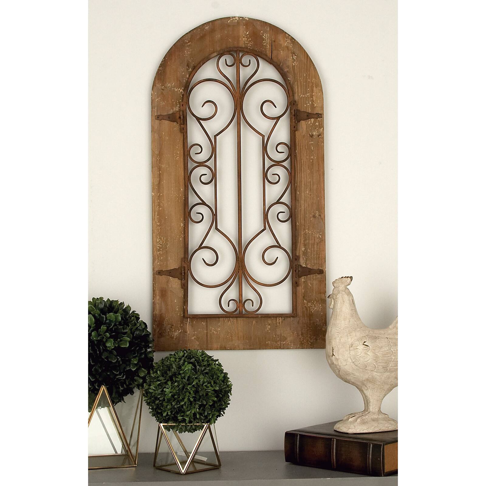 Brown Rustic Metal &#x26; Wood Arched Gate Wall D&#xE9;cor