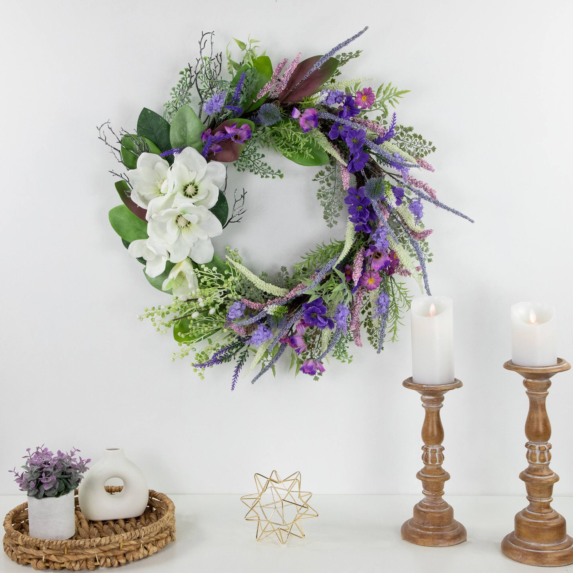 24&#x22; Mixed Wildflowers &#x26; Magnolias Wreath