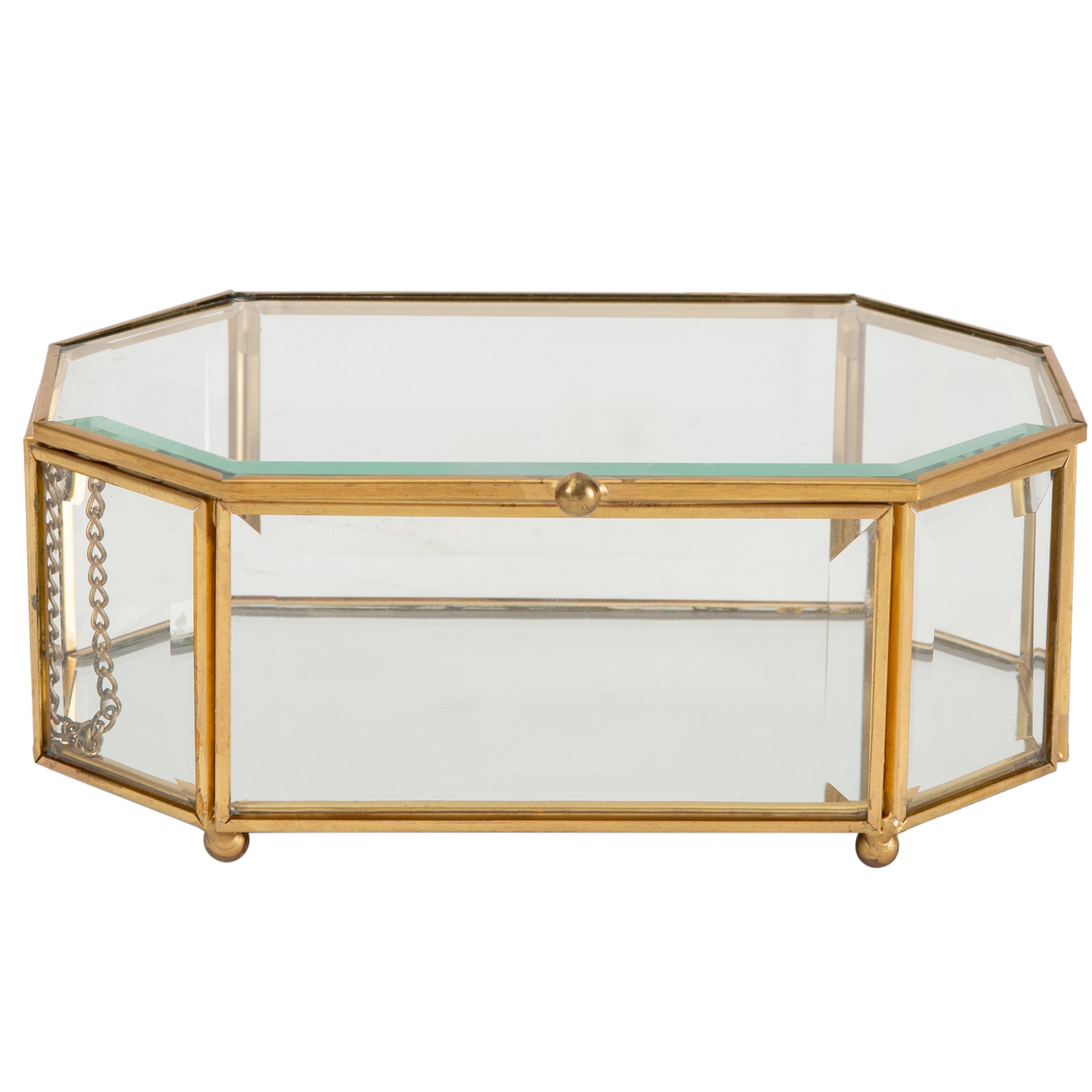 Home Details Large Gold Vintage Mirrored Bottom Octagonal Glass Keepsake Box
