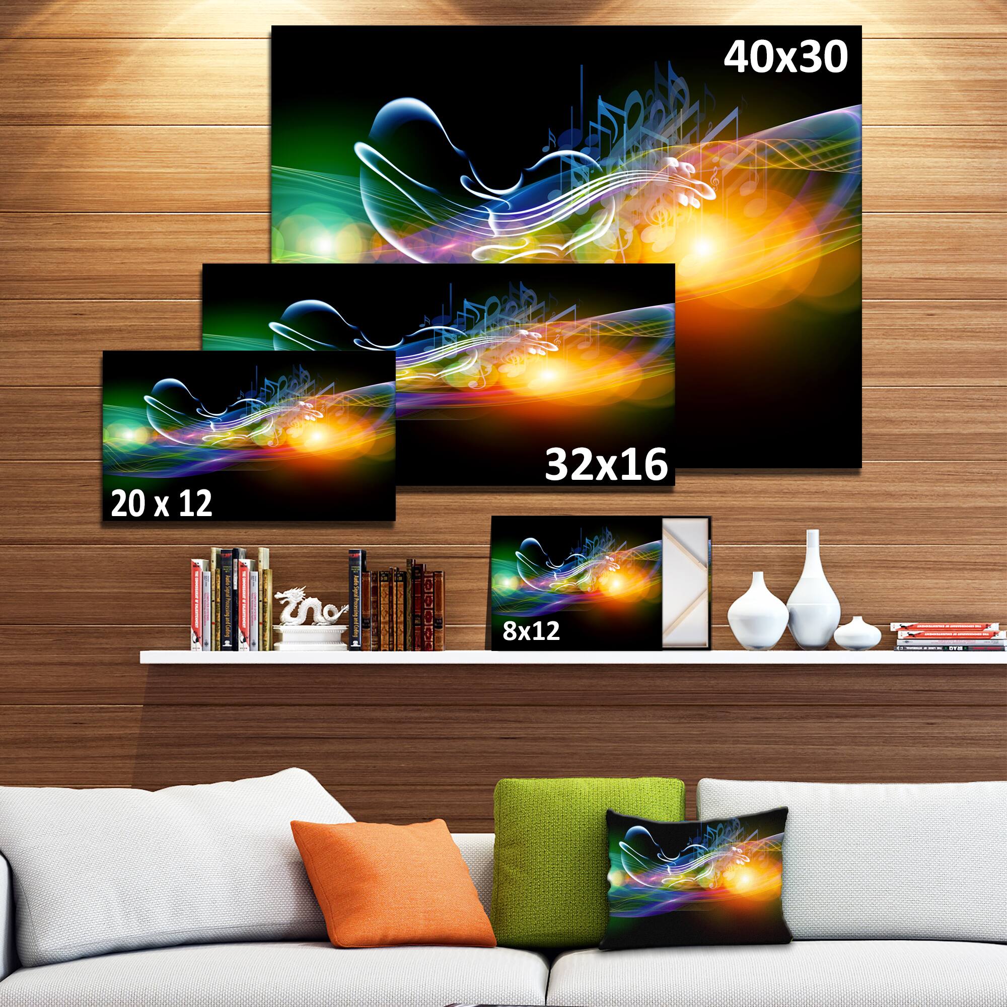 Designart - Waves of Music Fractal Design - Abstract Canvas Wall Art Print