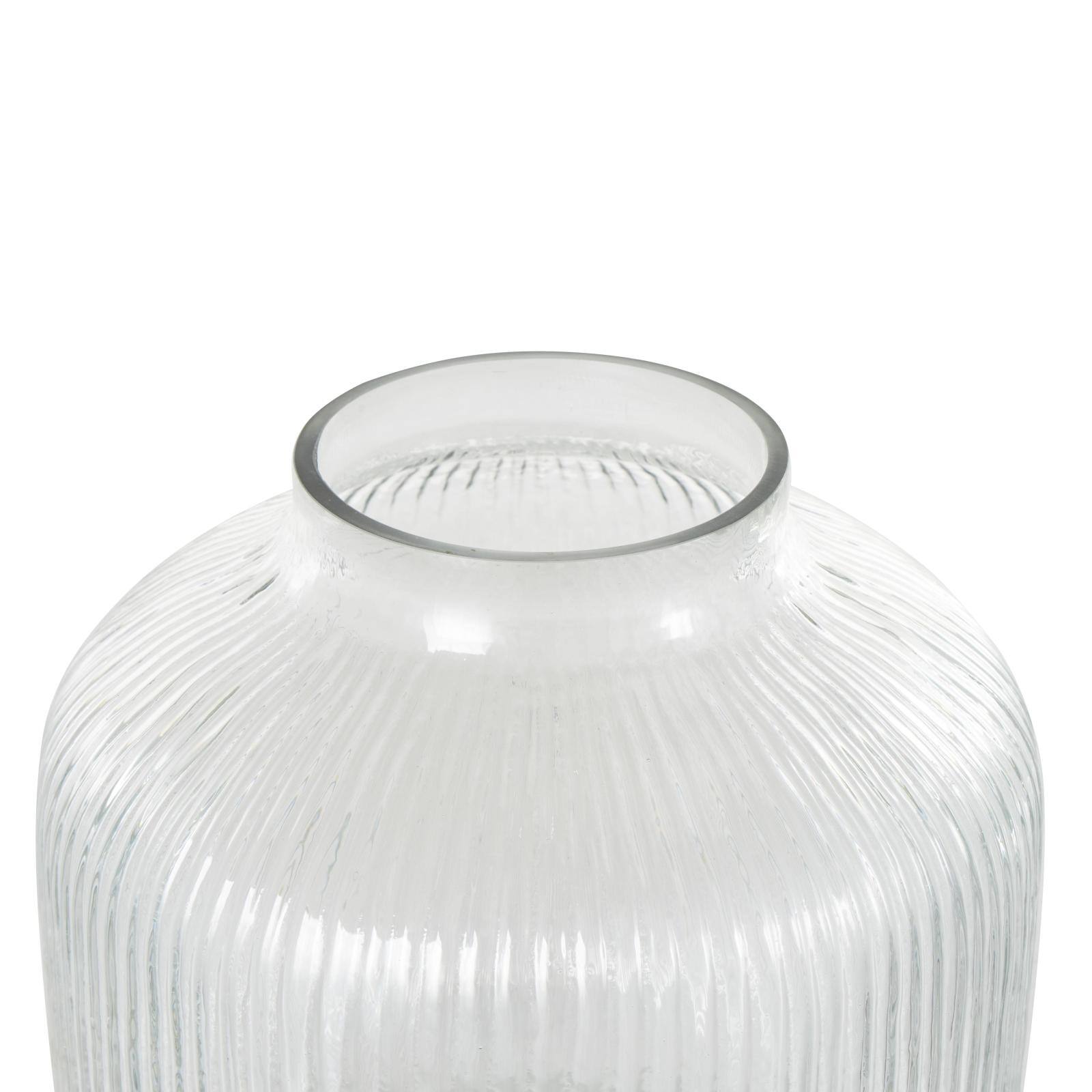11" Clear Glass Short Round Ribbed Decorative Vase