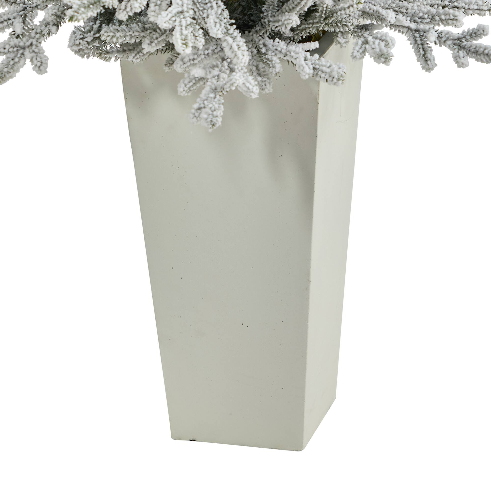 4.75ft. Pre-Lit Flocked Fraser Fir Artificial Christmas Tree in Tower Planter, Warm White Lights