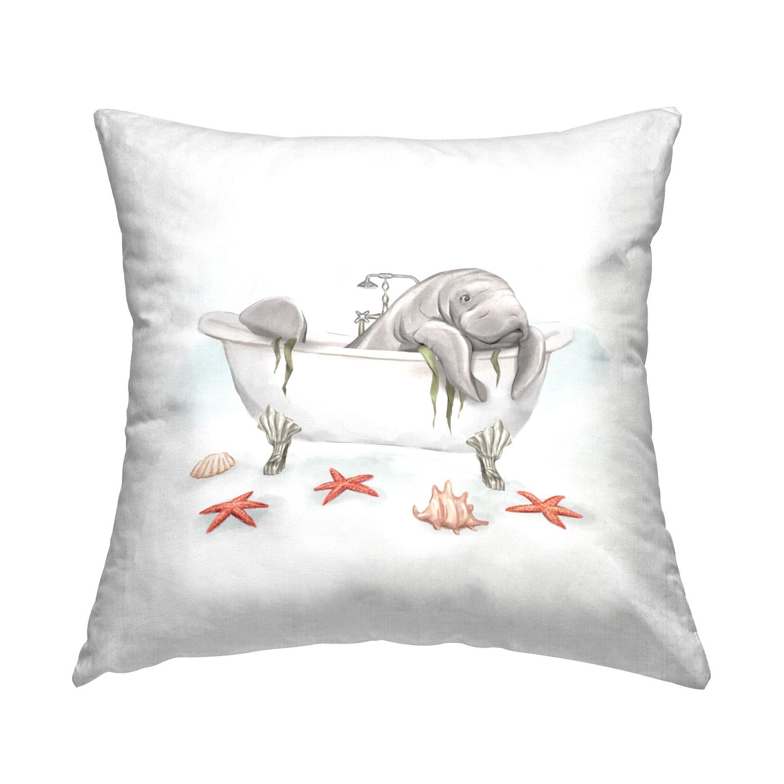 Stupell Industries Manatee Swimming Bathtub Marine Animal Starfish Throw Pillow, 18" x 18"