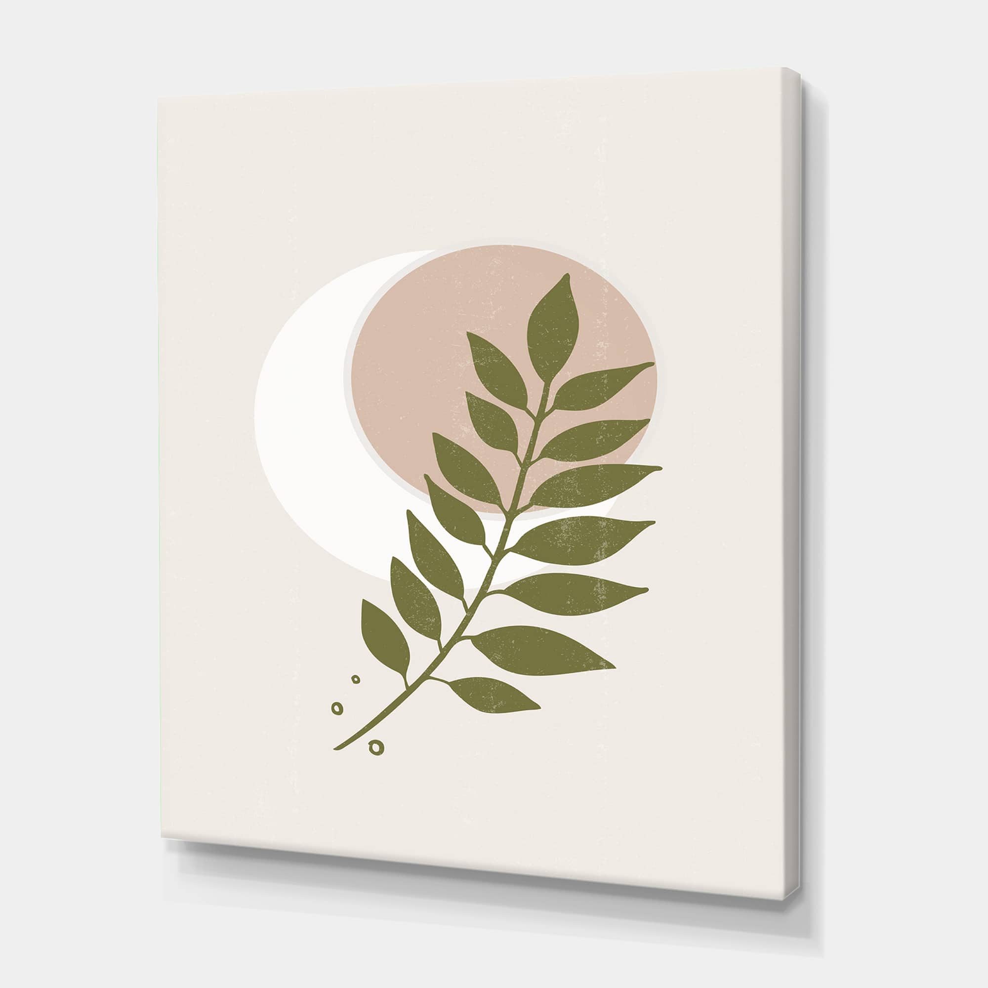Designart - Abstract Geometrical Moon With Leaf IV - Modern Canvas Wall Art Print