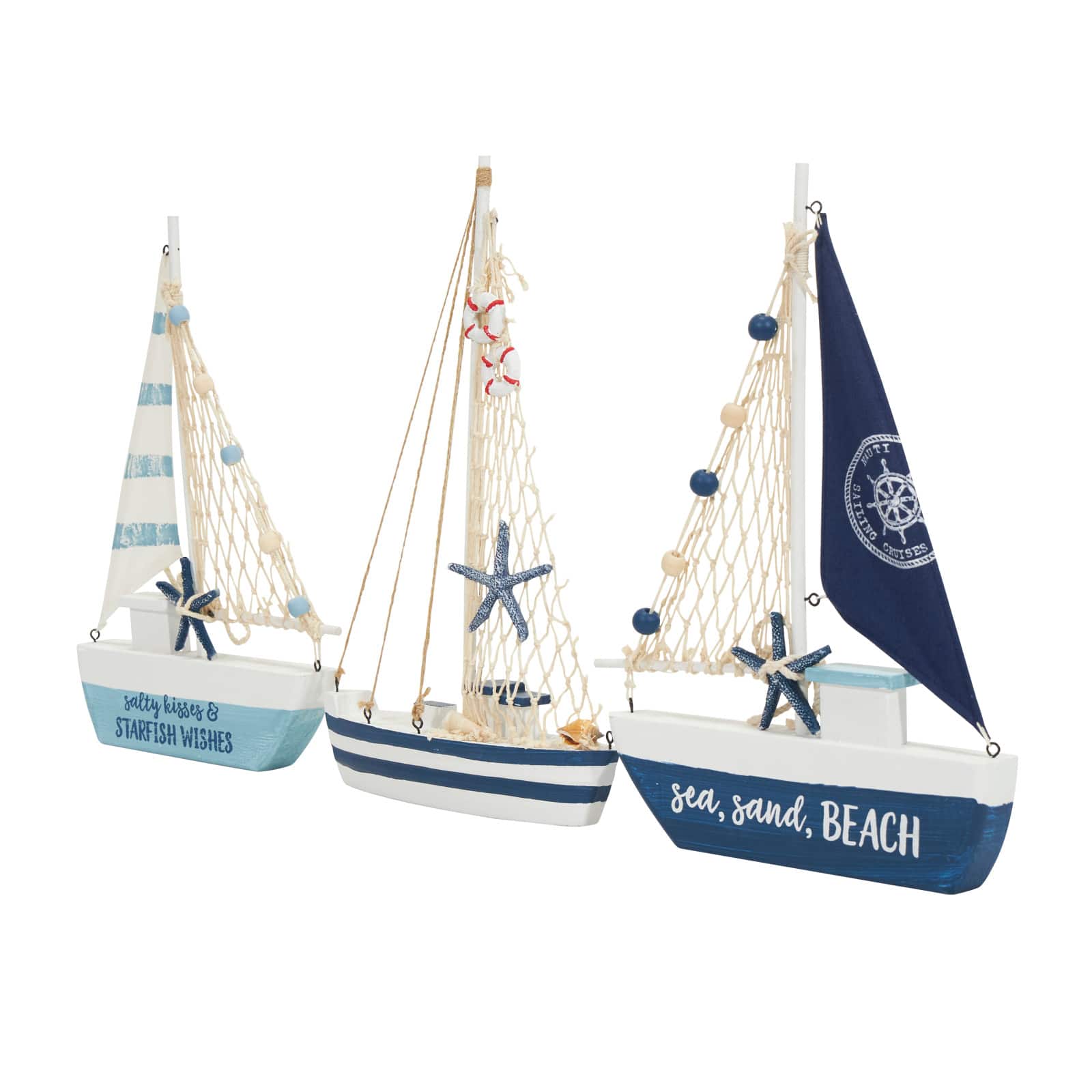 Blue Sail Boat with Netting & Starfish Sculpture Set
