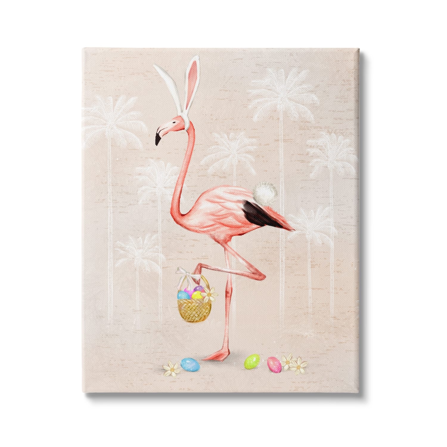 Stupell Industries Easter Flamingo Pink Bird Egg Hunt Basket Canvas Wall Art