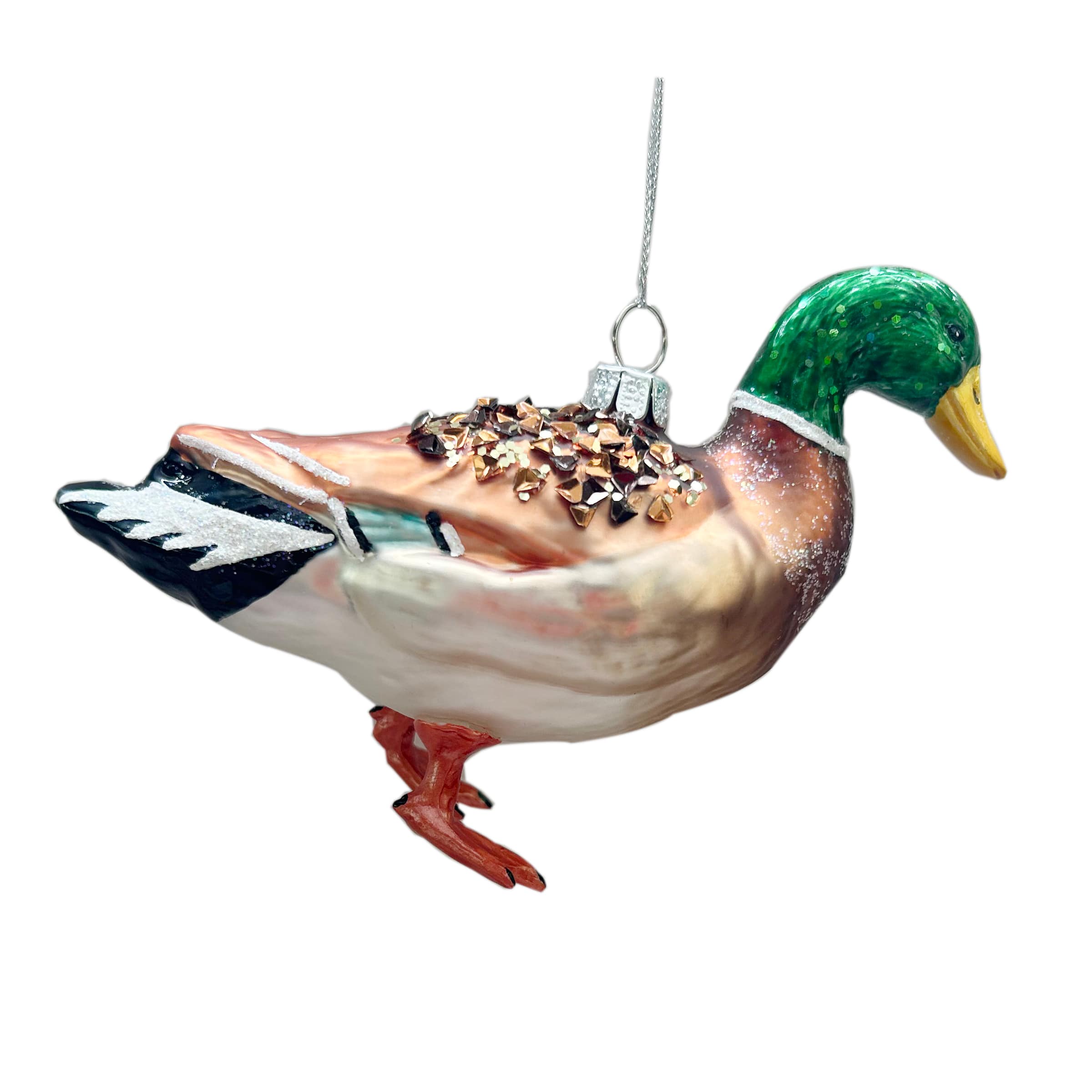 6.75&#x22; Green, Brown &#x26; White Duck Glass Ornament by Ashland&#xAE;