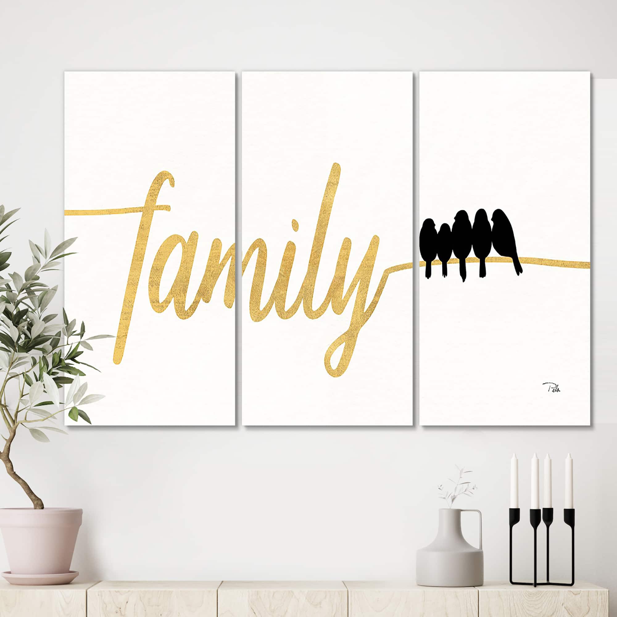 Designart - Family of Birds on Gold Words II
