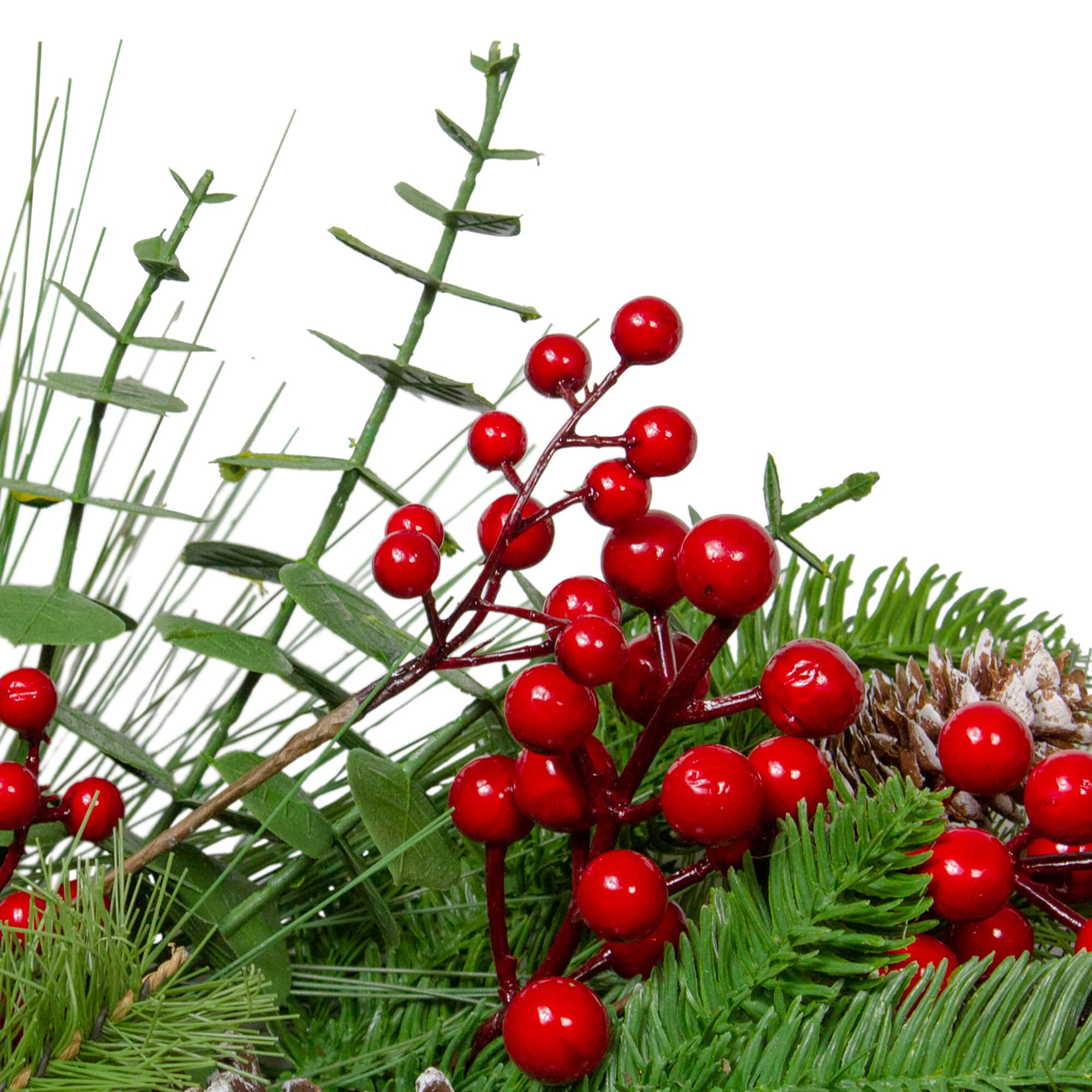 24&#x22; Christmas Artificial Holly Berry &#x26; Snowy Pinecone Wreath