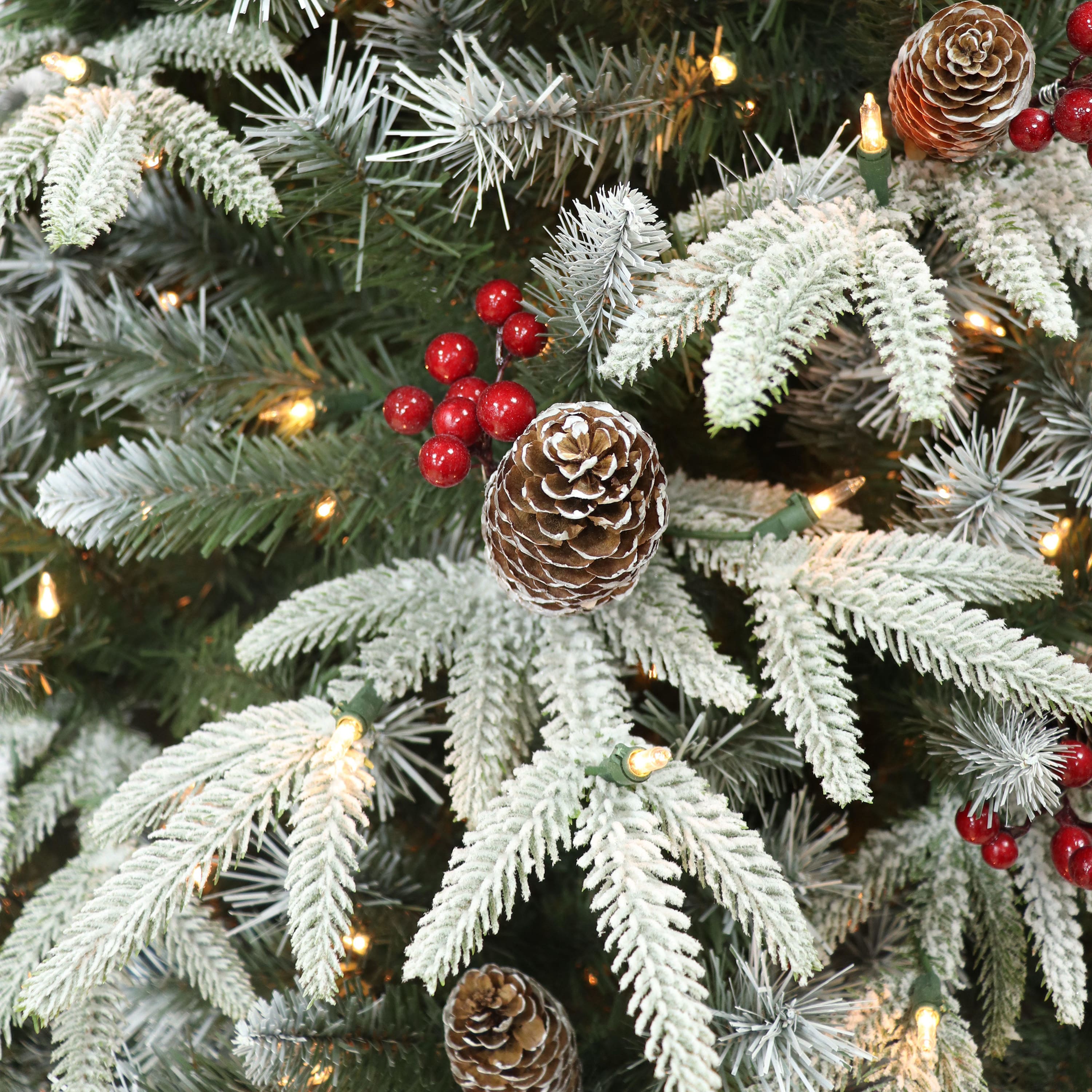 7.5ft. Pre-Lit Flocked Halifax Fir Artificial Christmas Tree, Clear Lights