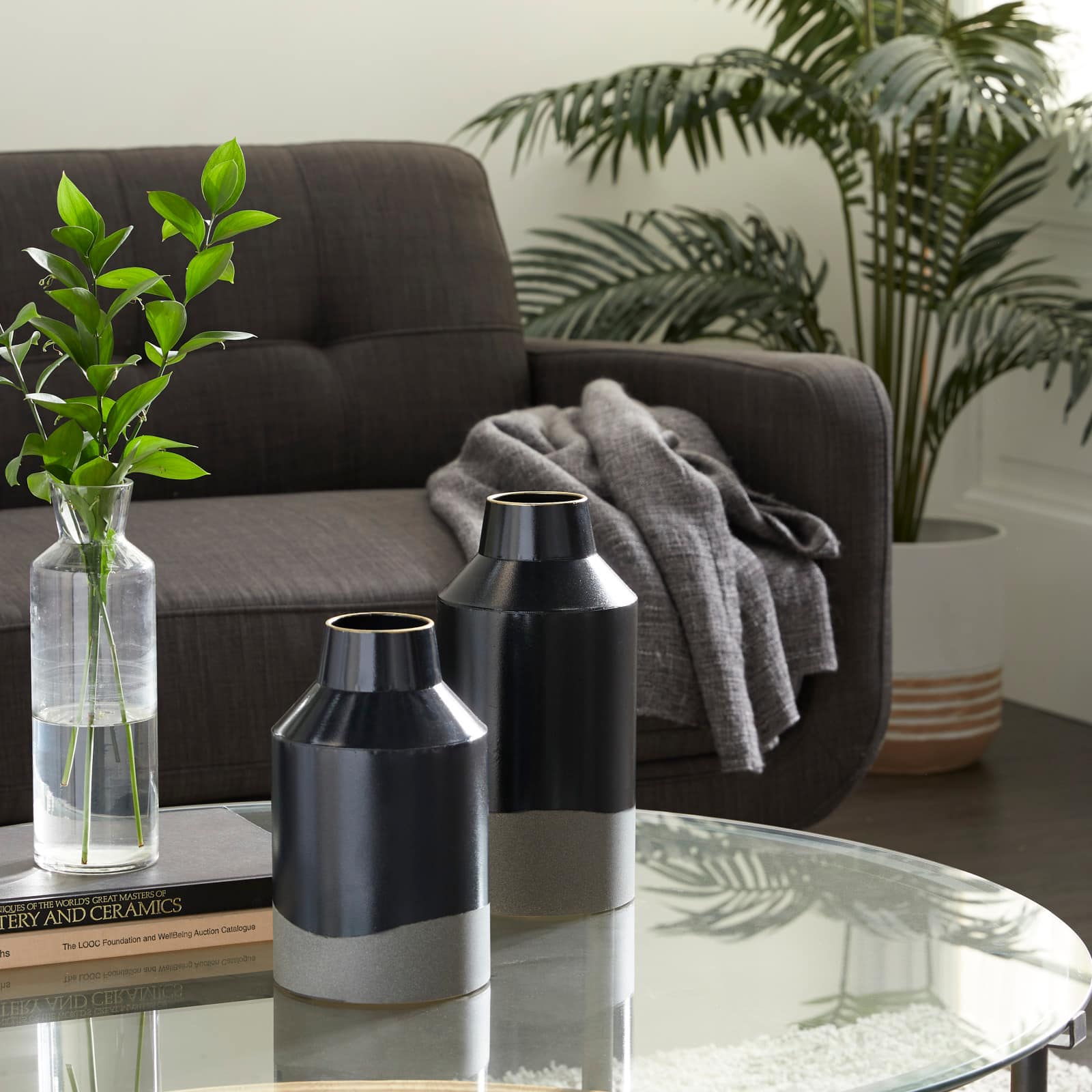 The Novogratz Set of 2 Black Metal Contemporary Vase, 10", 12"