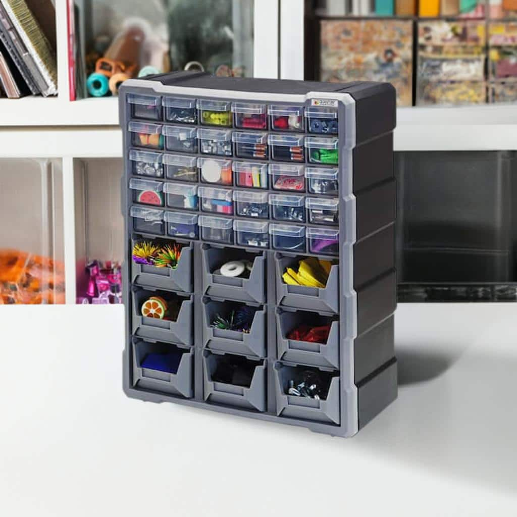 Quantum Storage Systems&#xAE; Black &#x26; Gray 30-Drawer &#x26; 9-Bin Cabinet