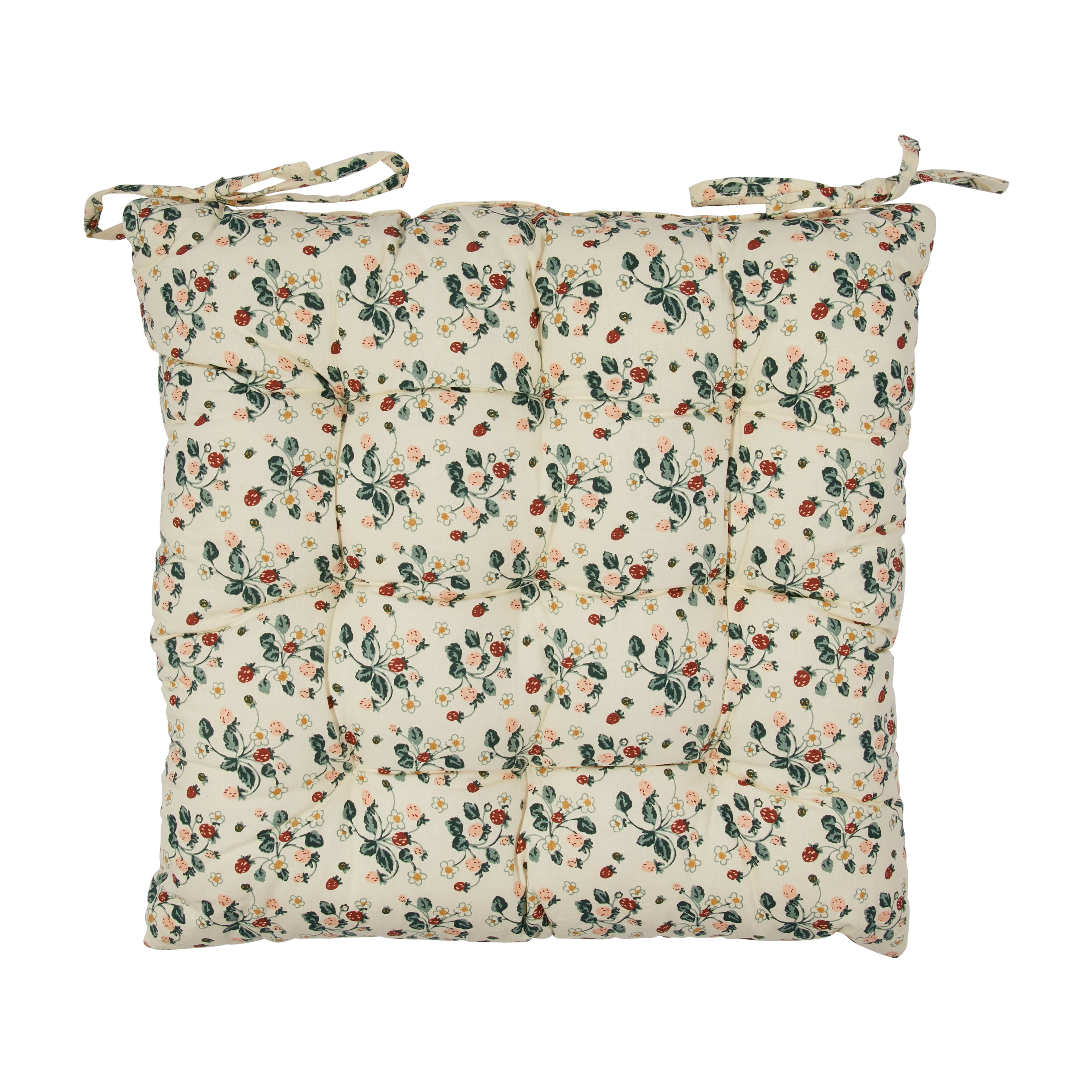 Hello Honey® Strawberry Floral Pattern Cotton Printed Chair Cushion